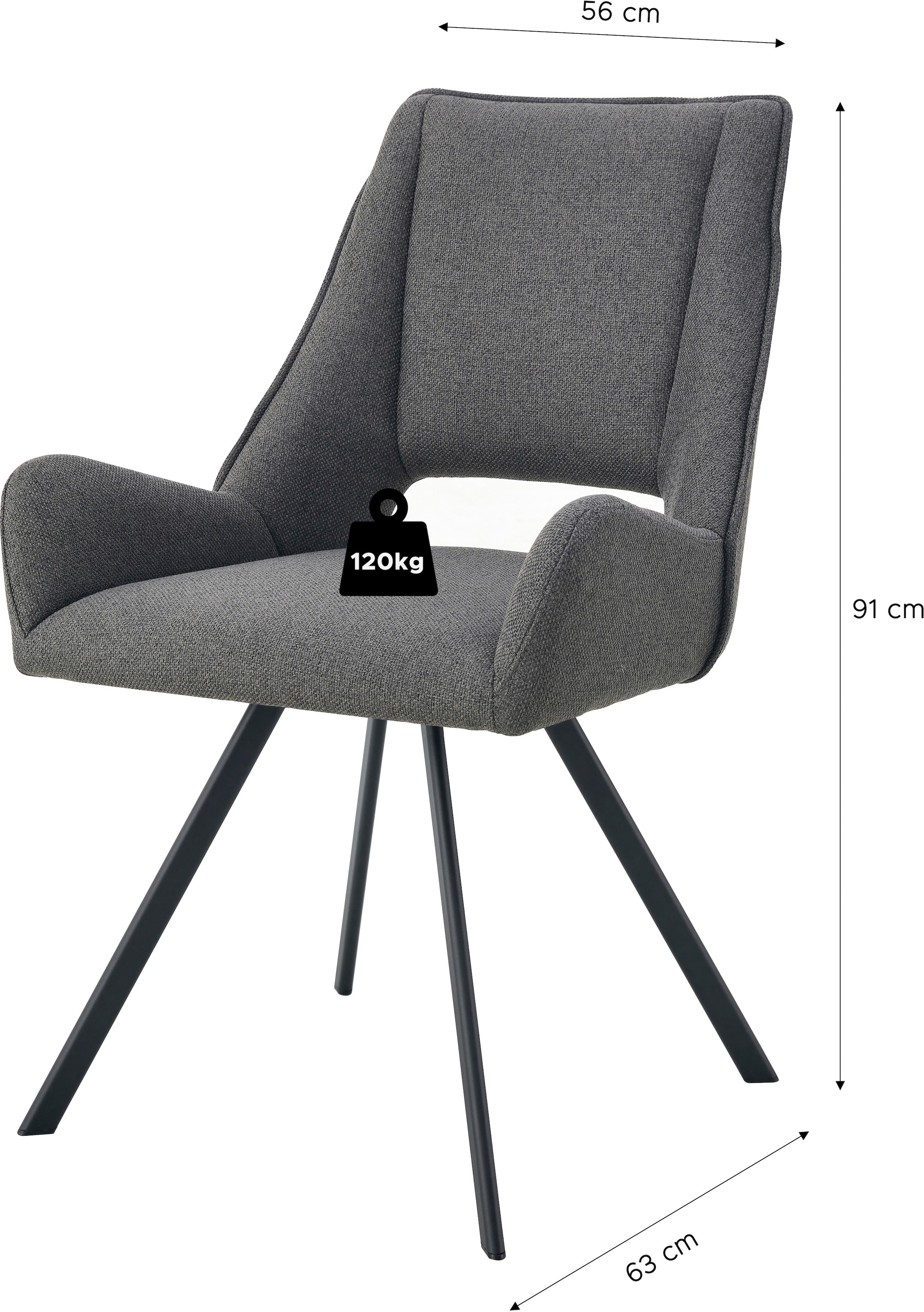 Home affaire Esszimmerstuhl »BRANDON, 2er Set, mit Metallgestell in matt schwarz« (Set) 2 Stk.in verschiedenen Farben, Belsatbarkeit pro Stuhl 120 kg, 360° drehbar