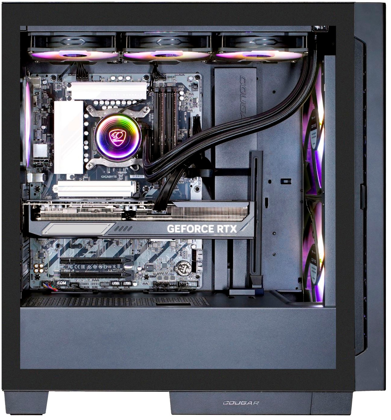 Cougar Gaming-PC-Komplettsystem »MegaDeal AIRFACE ECO BK 2847 Ryzen 5 9600X 32GB DDR5 1TB SSD RTX 5070« 34 ″ AMD Ryzen 5 GeForce RTX? 5070 32 GB RAM 1.000 GB SSD Windows 11, DDR5 RAM + MSI MAG 342CQR E2 Curved Monitor 86cm (34")