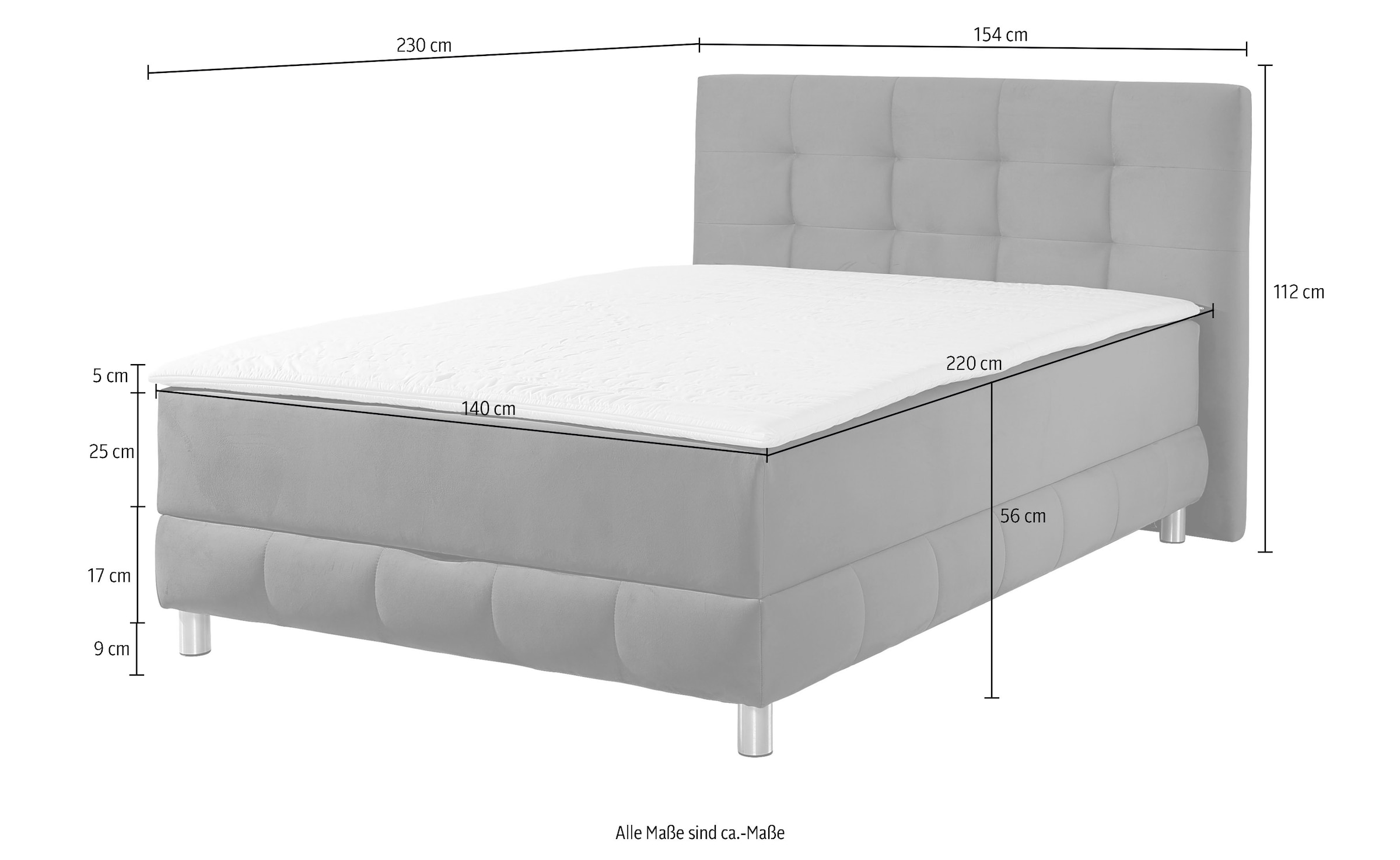 INOSIGN Boxbett »Vaasa«, inkl. Bettkasten & Topper, XXL-Ausführung, Überlänge 220 cm