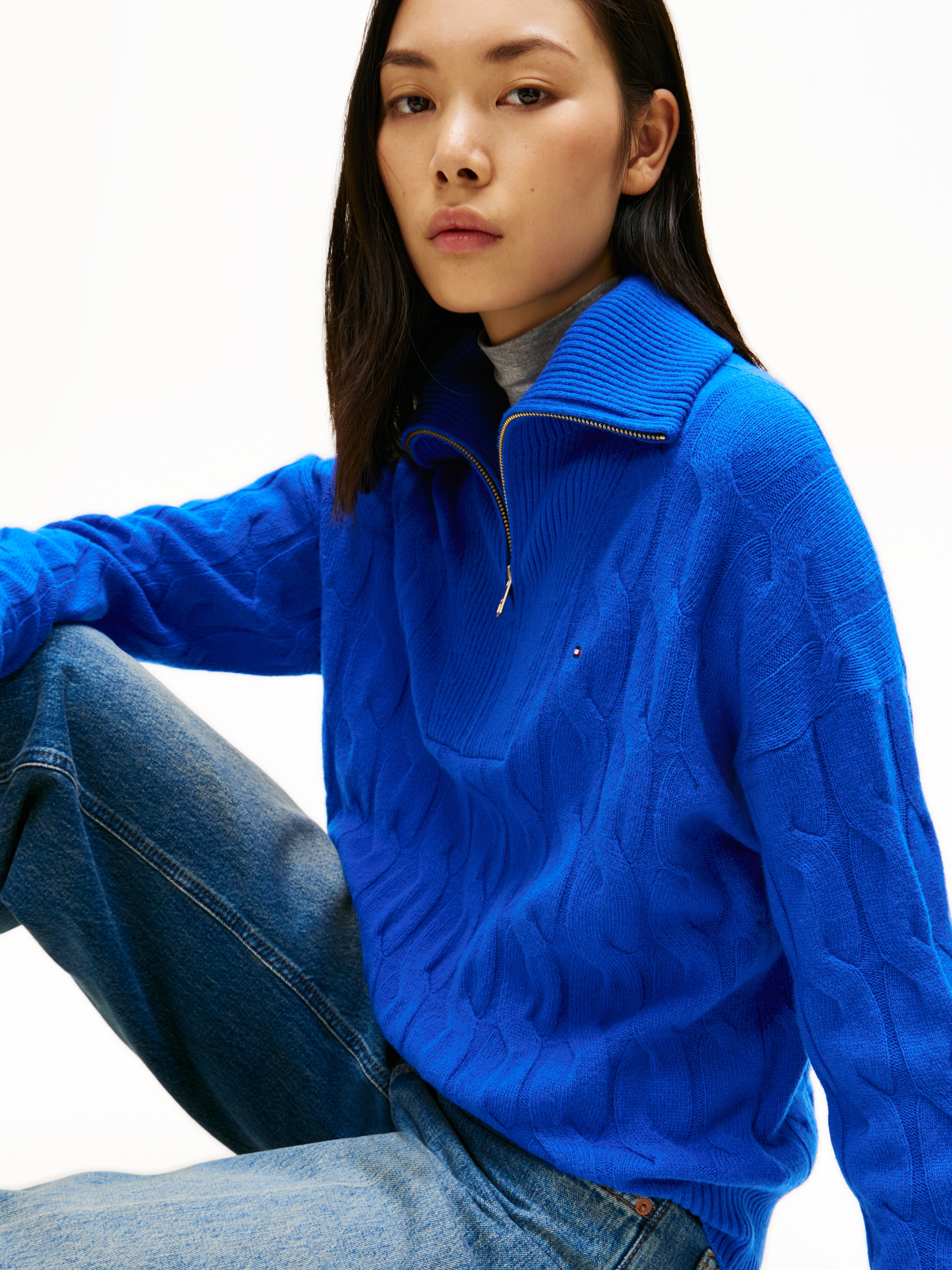 Tommy Hilfiger Troyer »SOFT WOOL CABLE 1/2 ZIP LS SWT«, mit Zopfmuster, aus reiner Wolle