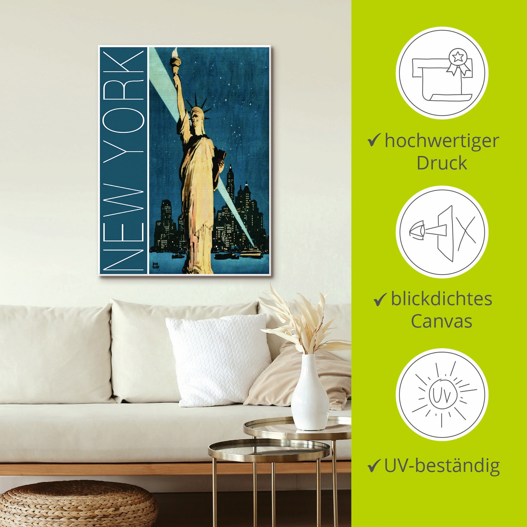 Artland Leinwandbild »New York Vintage Reiseplakat«, Amerika, (1 St.), auf Keilrahmen gespannt