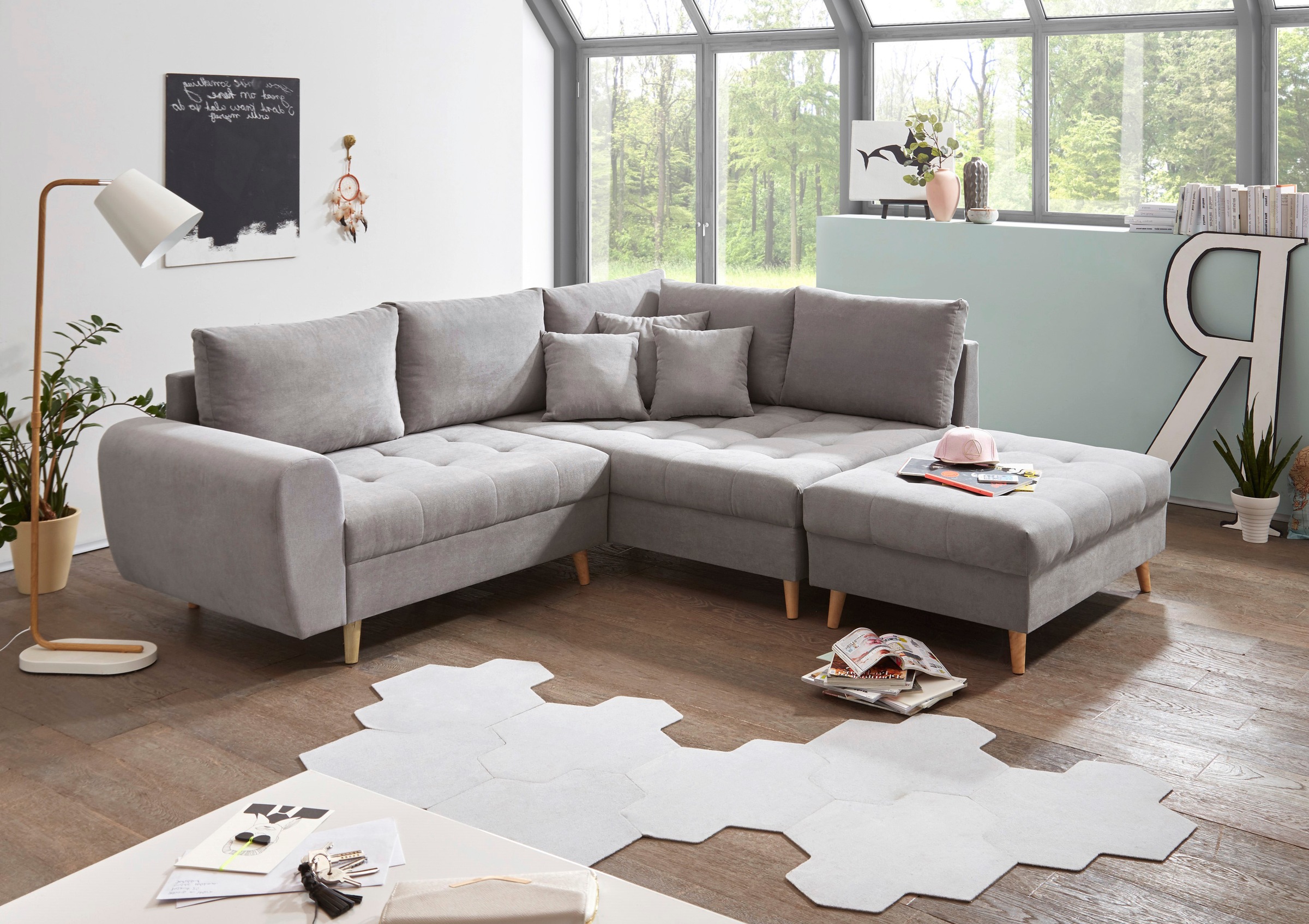 ED EXCITING DESIGN Ecksofa »Alice L-Form«, (Set), mit Hocker & 3 Zierkissen