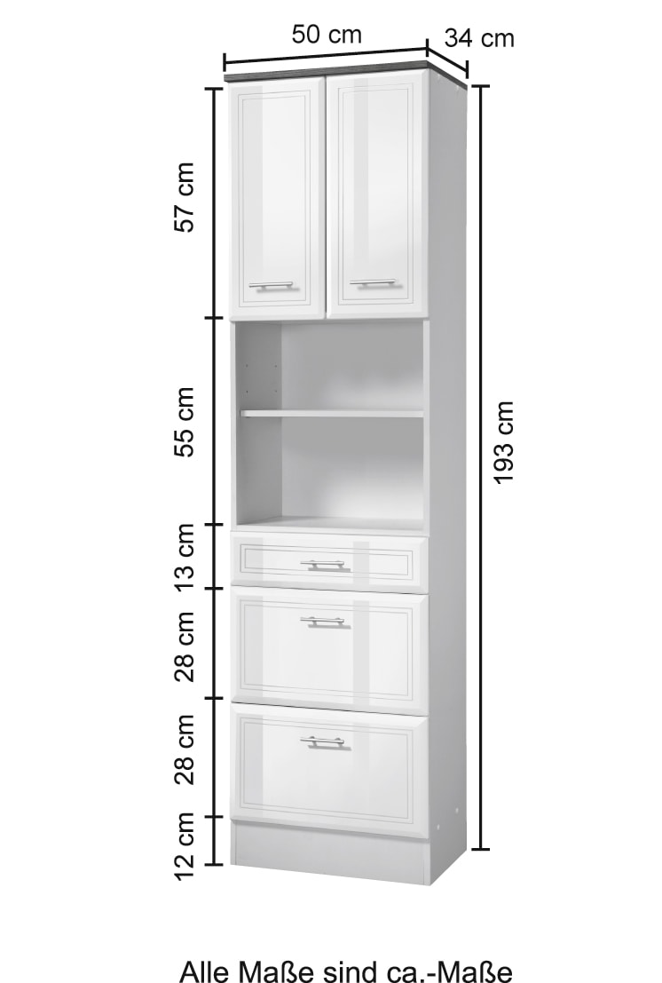welltime Hochschrank »Neapel«, Breite 50 cm, mit Hochglanzfronten und eleganter Fräsung