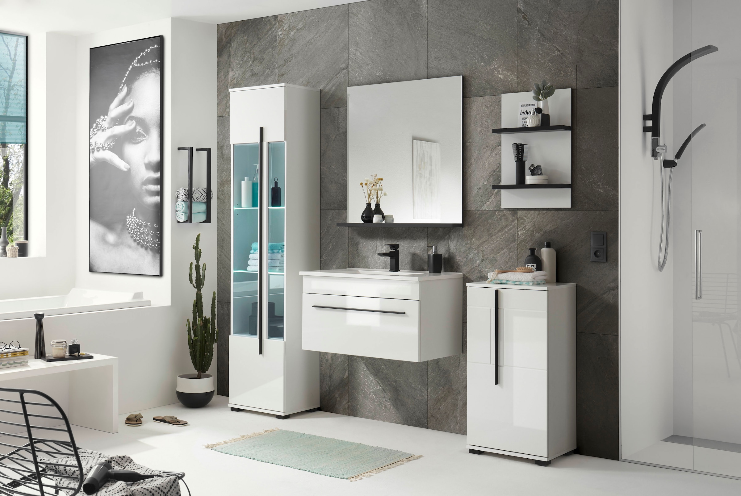 INOSIGN Wandregal »Cantara, Badregal in Hochglanz Weiß, Wandboard im modernen Design«, ausreichend Stauraum