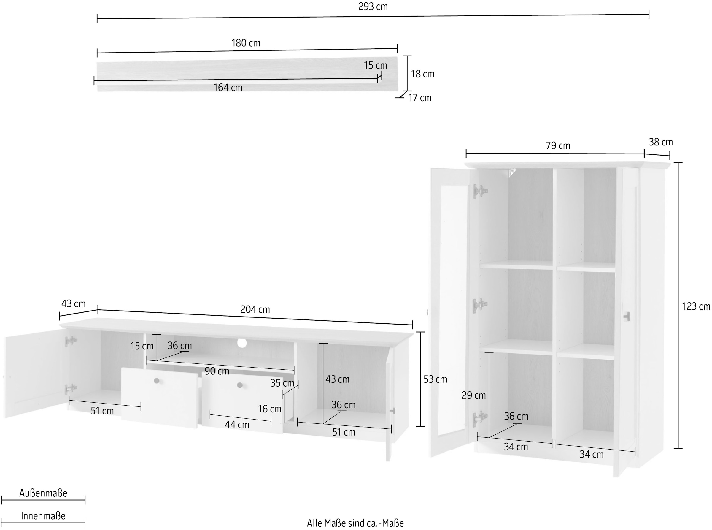 OTTO home Wohnwand »Brest, Anbauwand im Landhausstil, Komplettset, Wohnzimmer-Set« Set, 3 Stk. tlg.