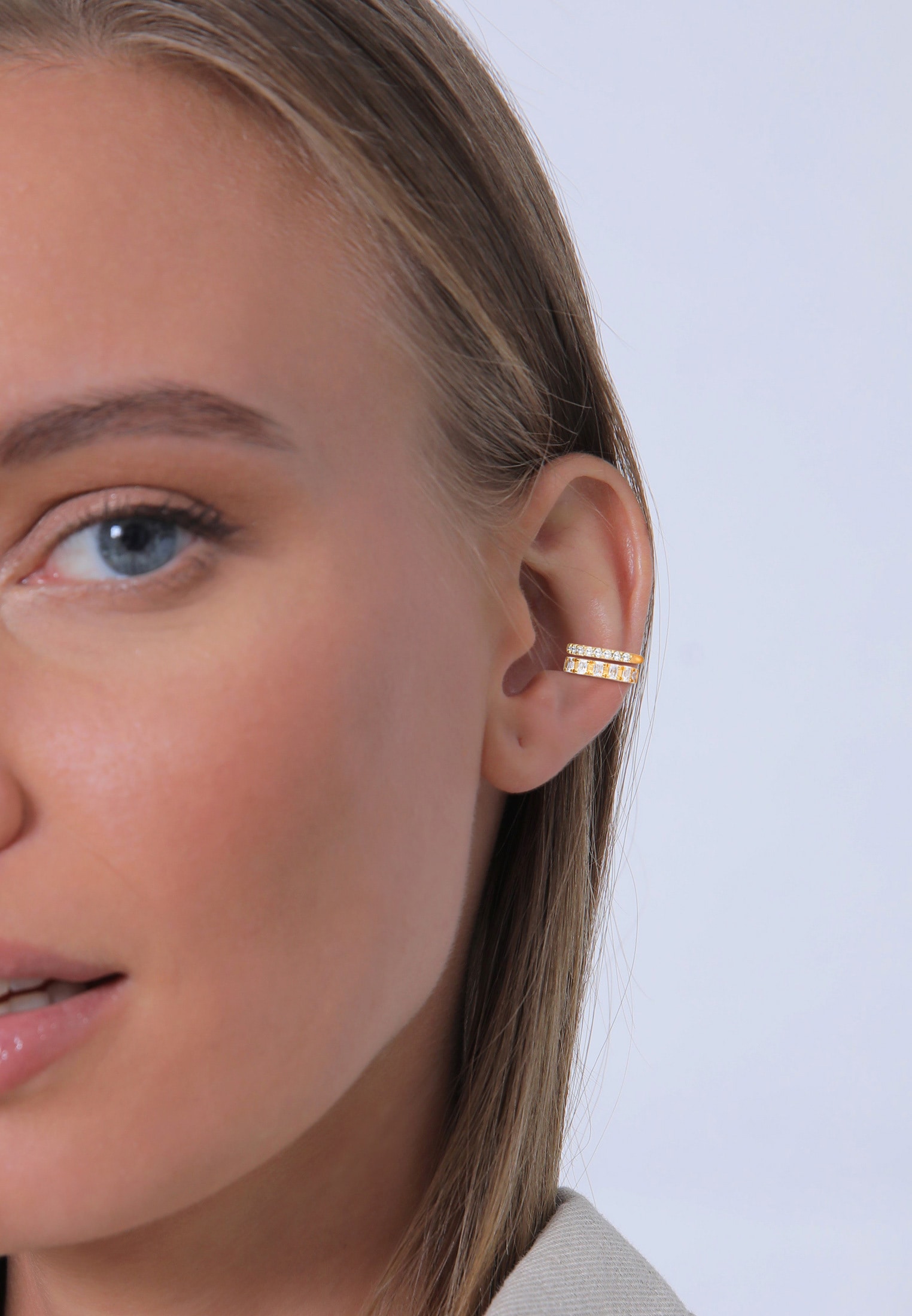 Elli Premium Paar Ohrklemmen »Ohrringe Single Earcuff Set Zirkonia (2 tlg) 925 Silber«