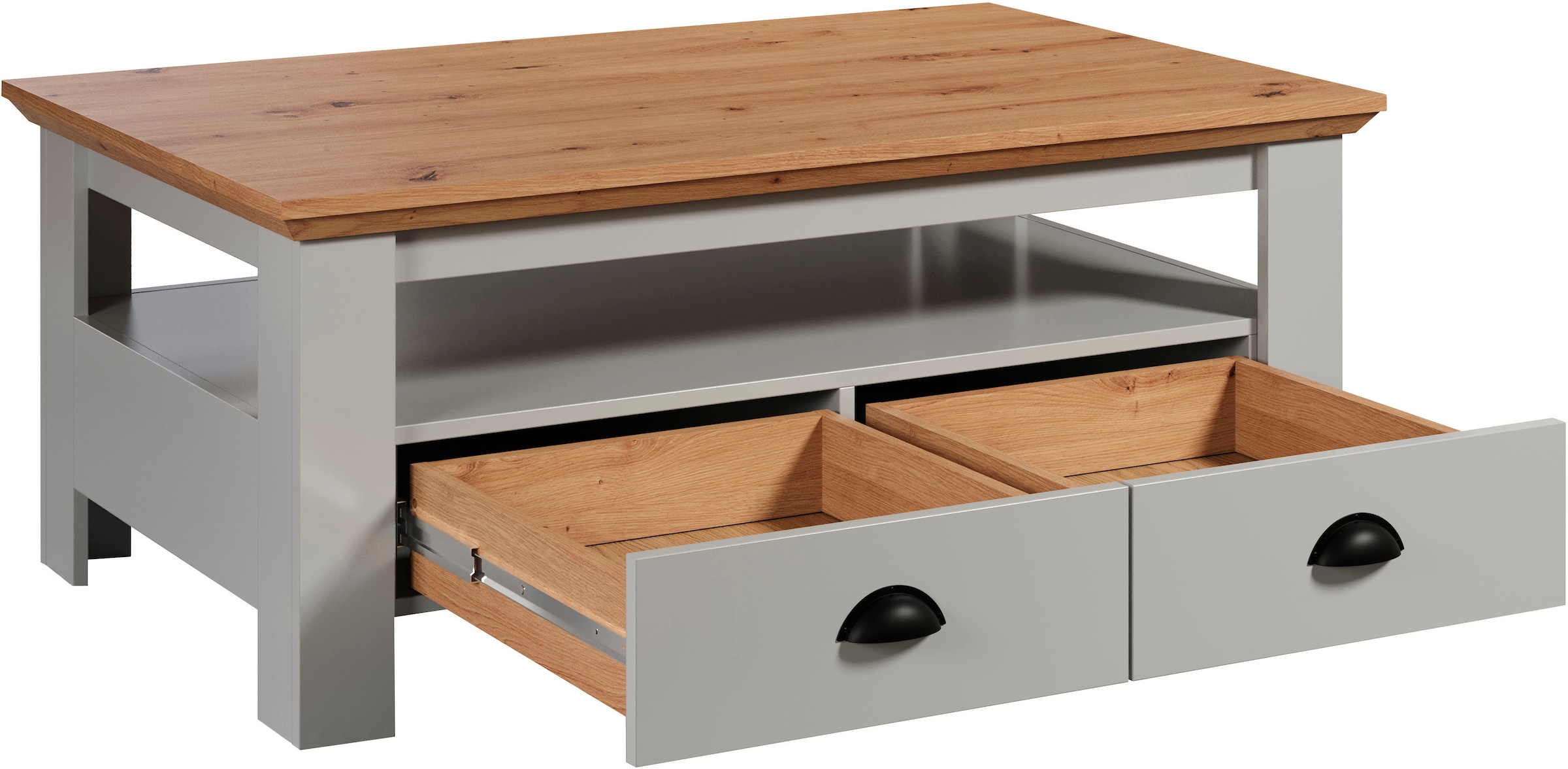 Home affaire Couchtisch »Herzwill«, eckiger Couchtisch, Breite 110 cm, Höhe 45 cm, 2 Schubfächer, 1 Fach