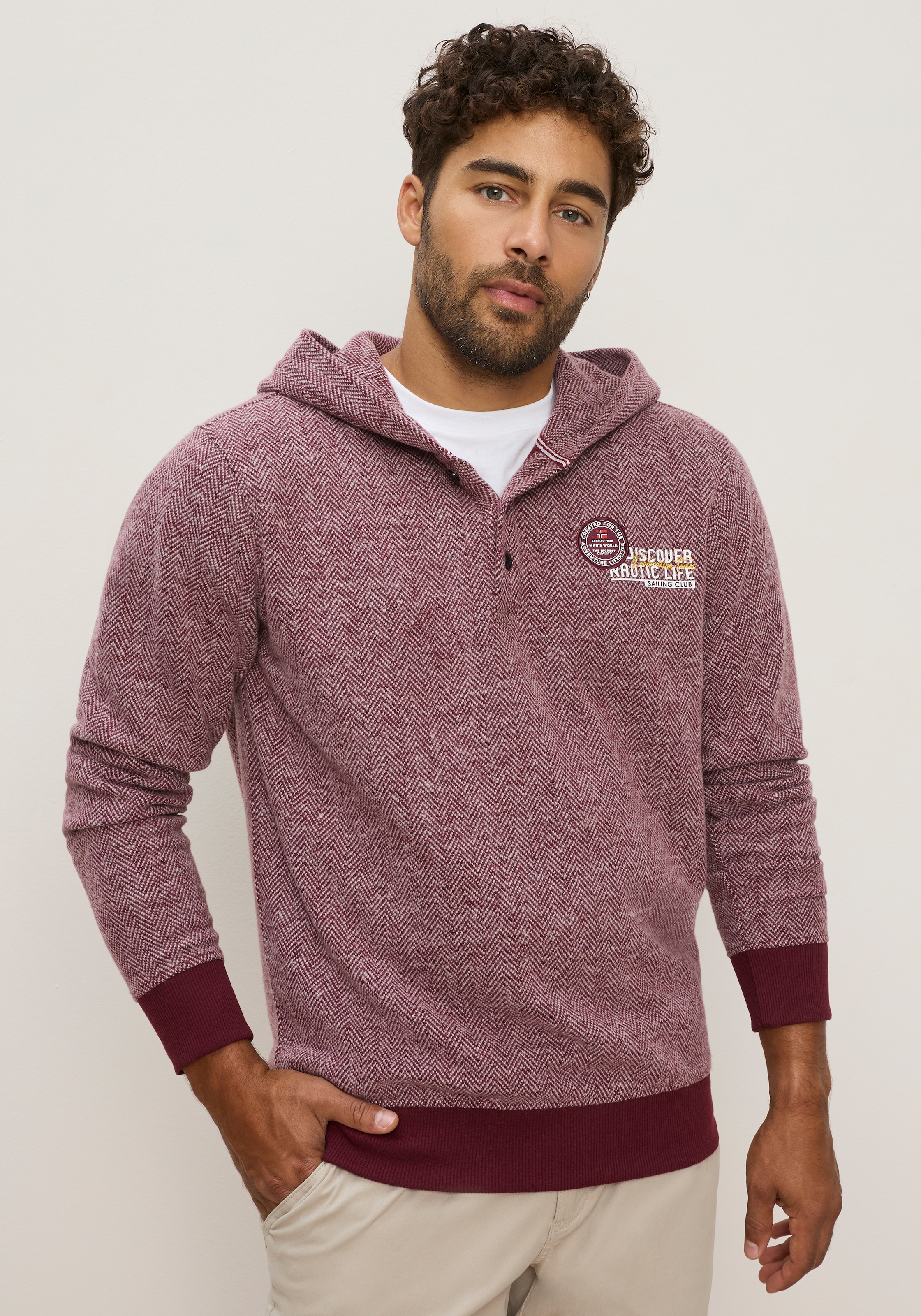 Man's World Fleecepullover , mit Kapuze, gemusterte Optik, aus Polyester und Baumwolle
