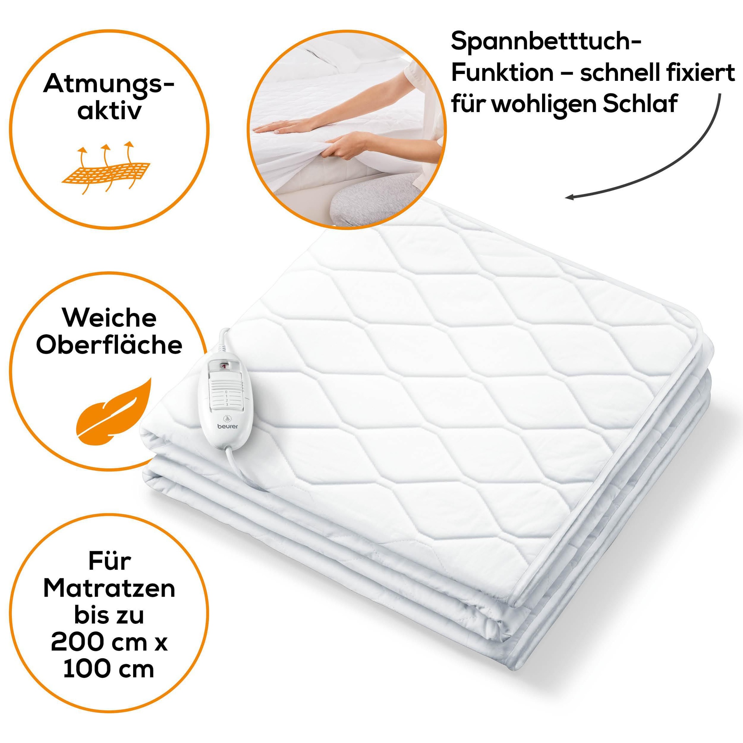 BEURER Wärmeunterbett »UB 64 in praktischer Spannbetttuch-Form«, 3 Temperaturstufen für ein kuschelig vorgewärmtes Bette