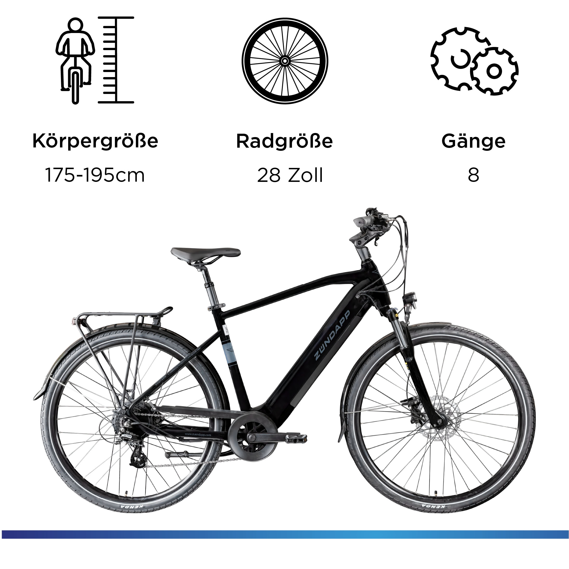 Zündapp »Z810« 24 Gang Shimano Altus RD-M310 Schaltwerk Kettenschaltung Heckmotor 250 W Pedelec, Elektrofahrrad für Herren