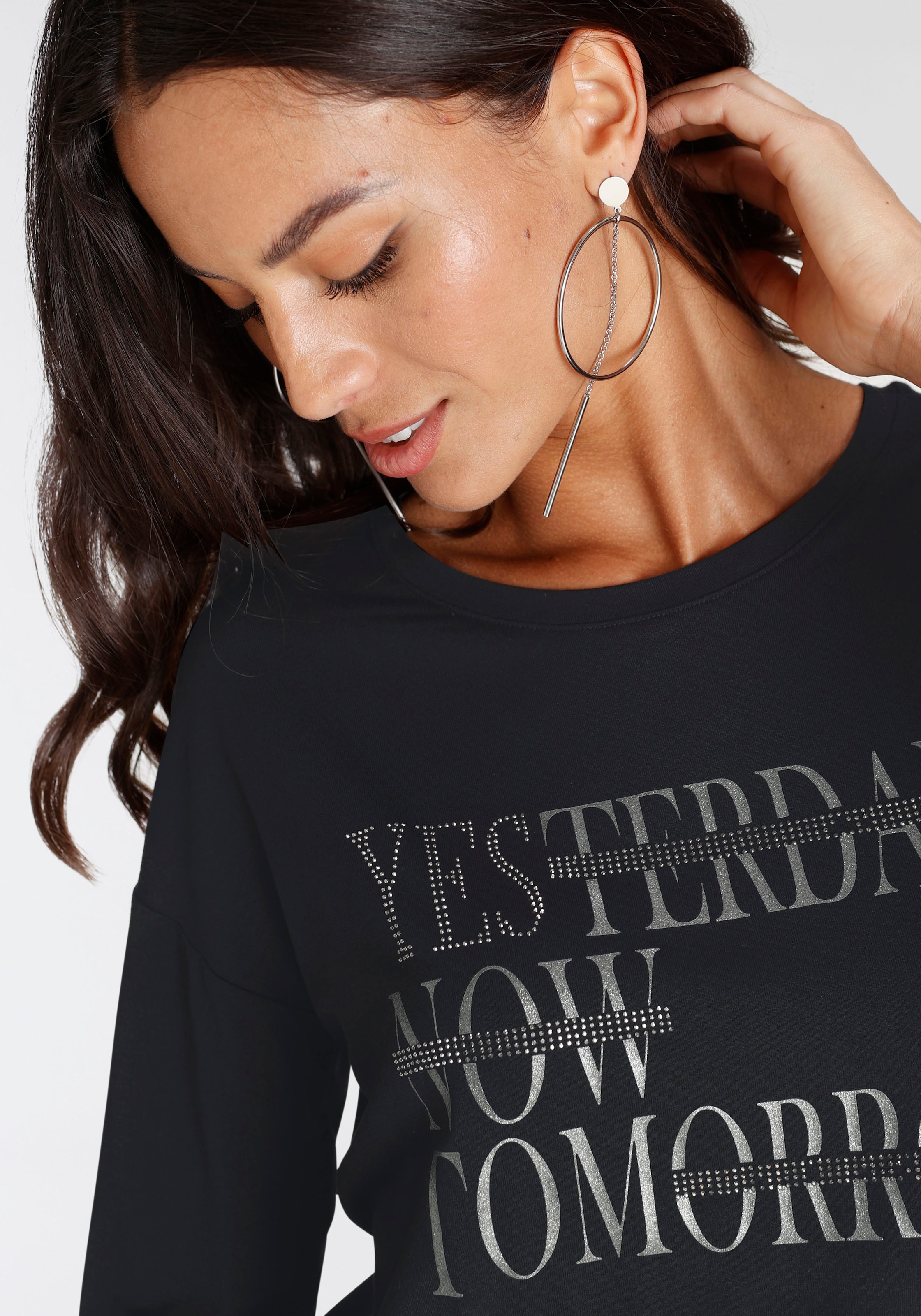 Laura Scott 3/4-Arm-Shirt, mit glitzerndem Schriftzug