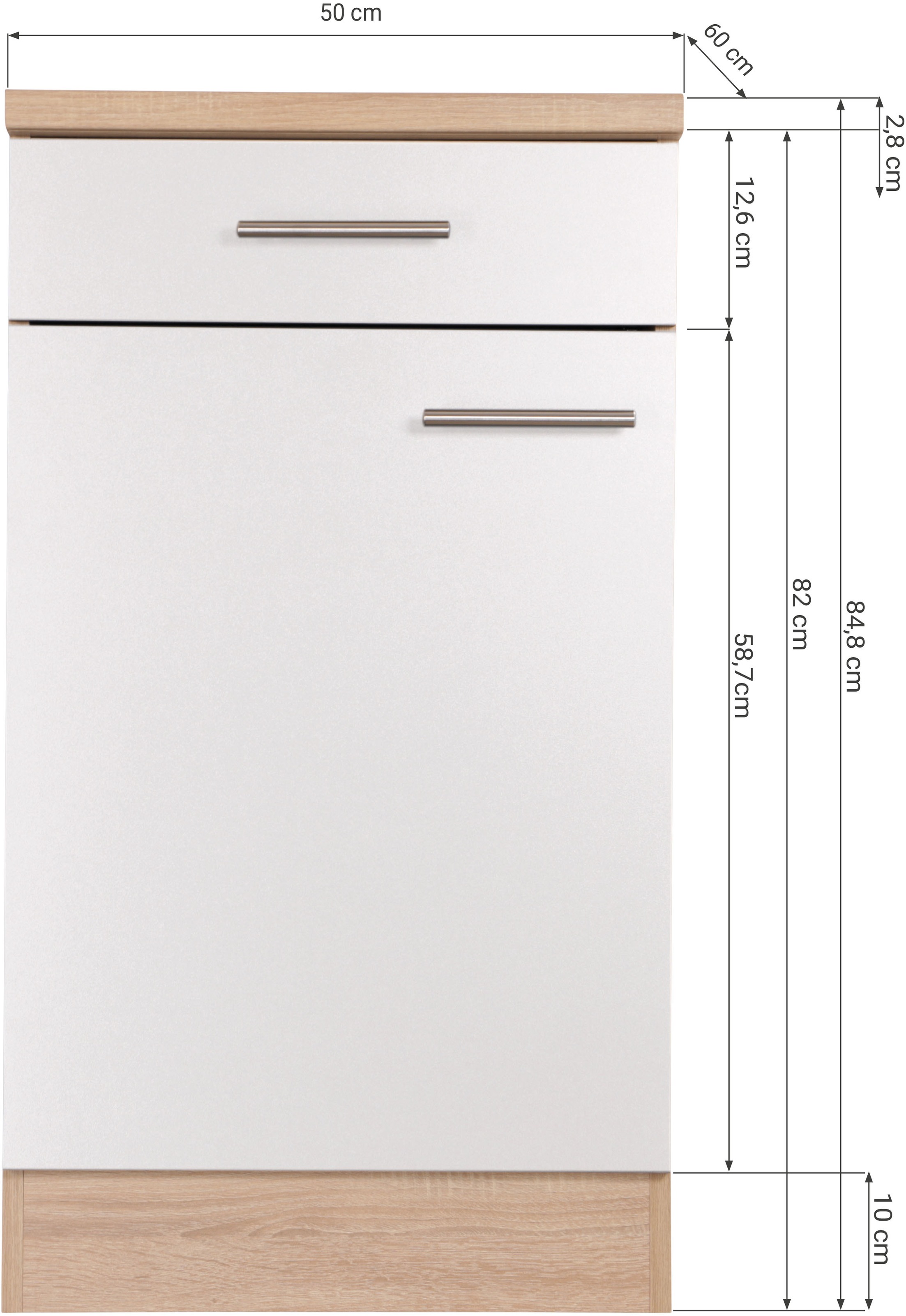 RESPEKTA Unterschrank »Merle« Breite 50 cm, Soft-Close, Griffe aus Metall, 85 cm Arbeitshöhe