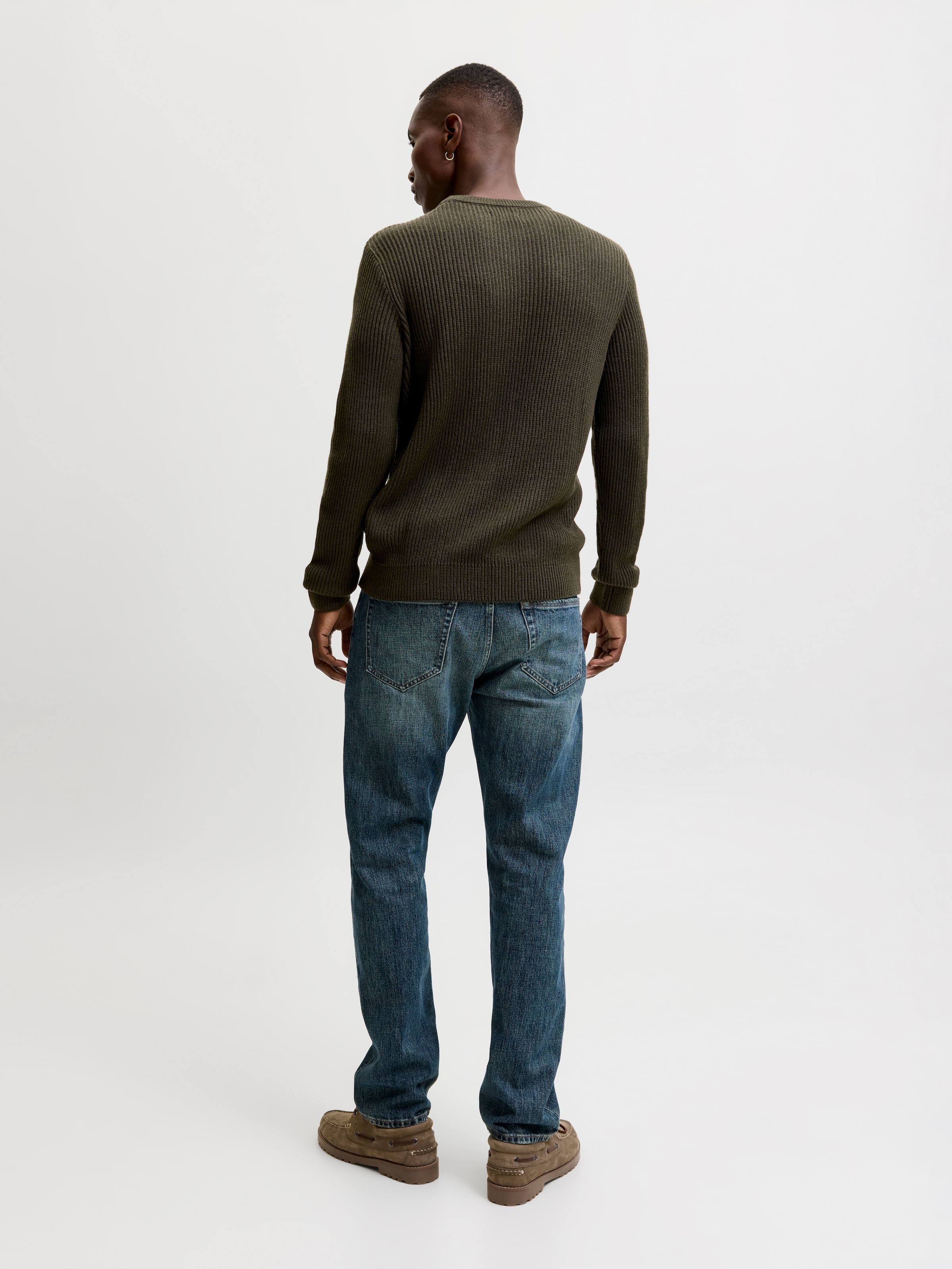 Jack & Jones Rundhalspullover »JJPANNEL KNIT CREW NECK AW26« Materialmix, regular fit