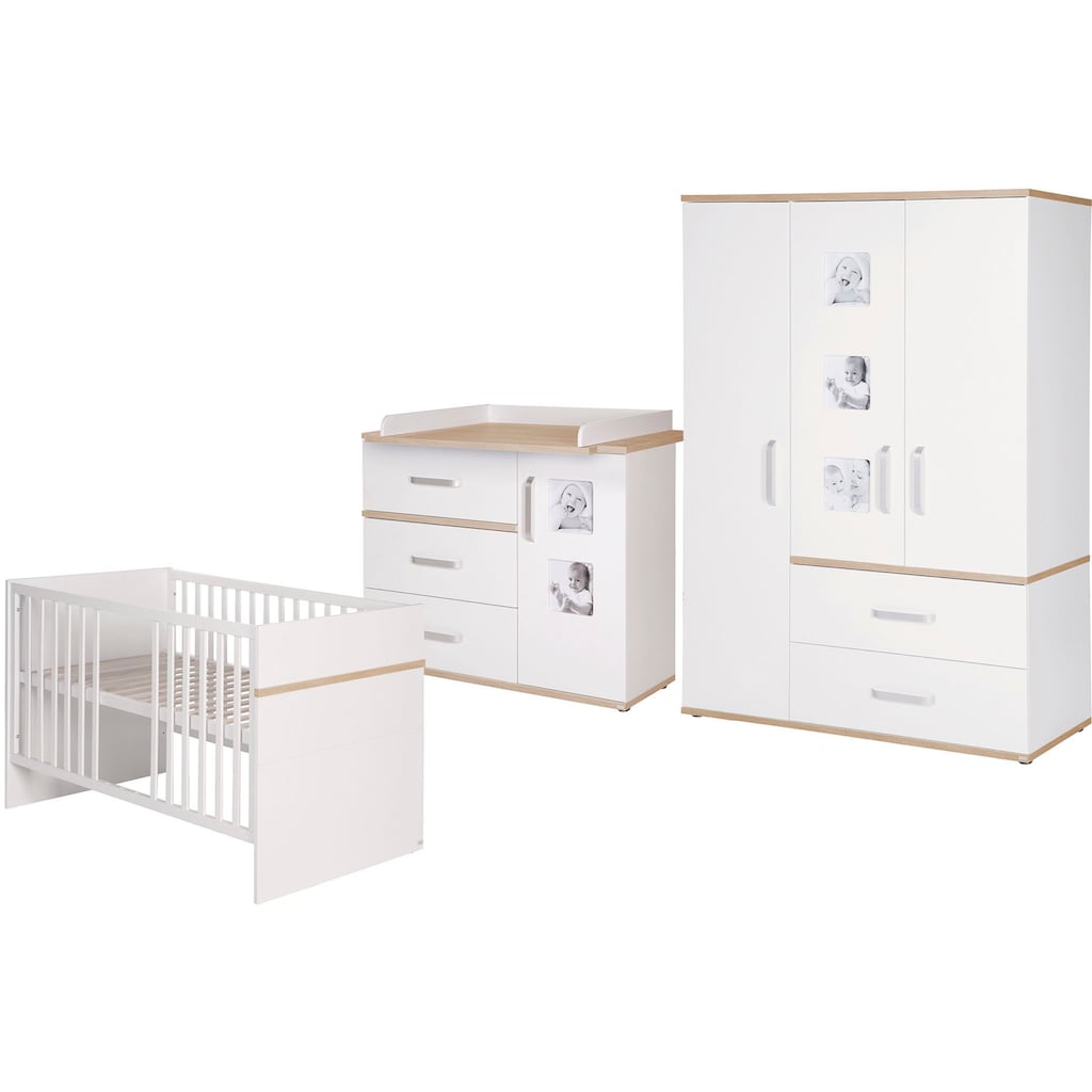 roba® Babyzimmer-Komplettset »Pia«, (Set, 3 St., Kinderbett, Schrank, Wickelkommode), breit; mit Kinderbett, Schrank und Wickelkommode