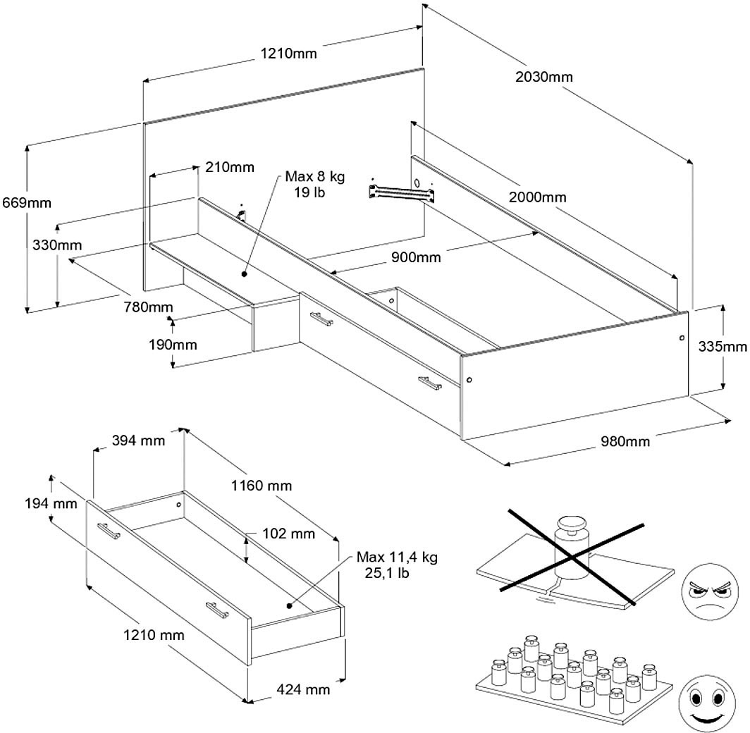 Parisot Jugendzimmer-Set »Charly 23« Set, 3 tlg. Seitliches Podest am Bett links oder rechts montierbar