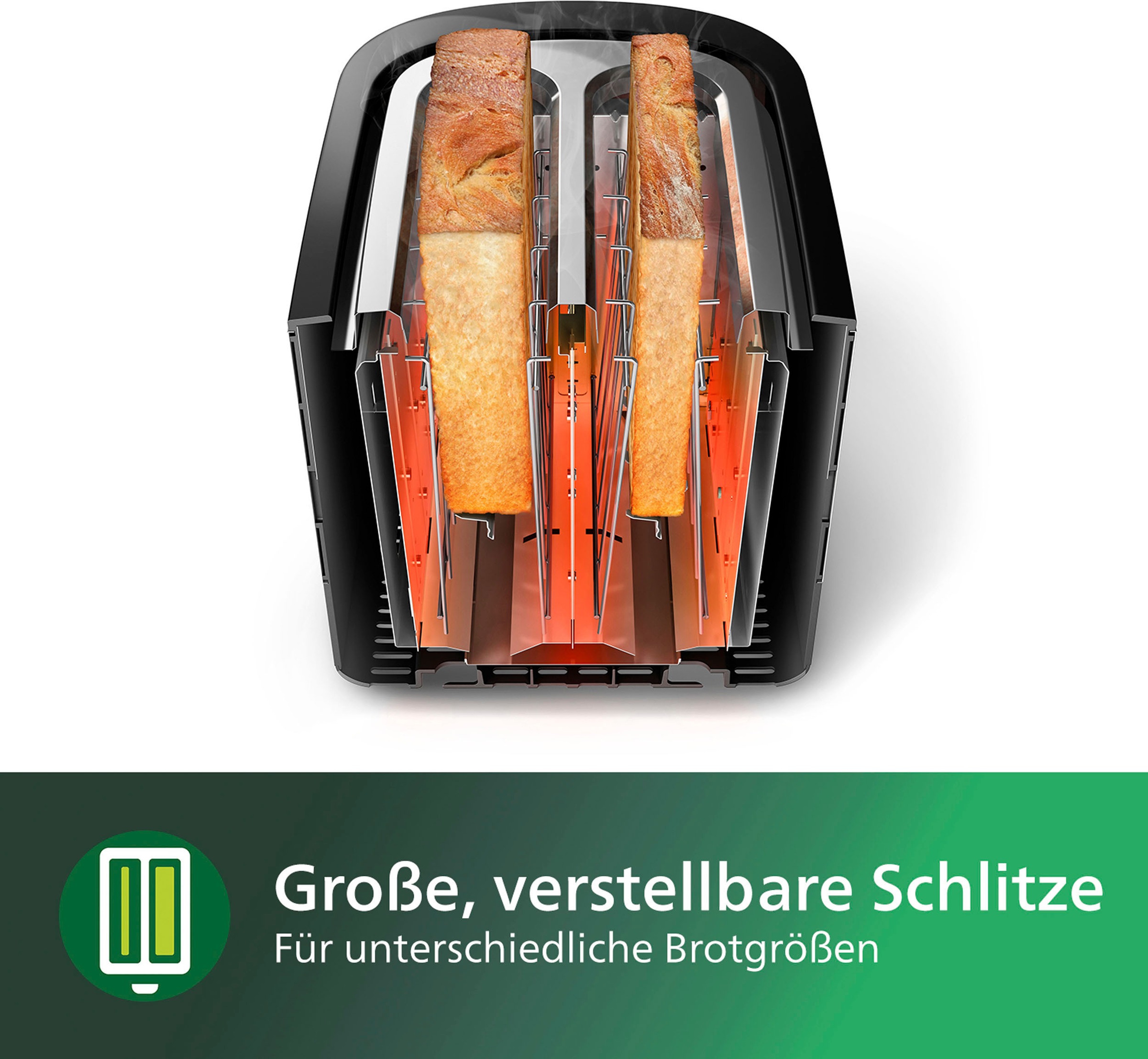 Philips Toaster »HD2581/90 Daily Collection«, 2 kurze Schlitze, 830 W, integrierter Brötchenaufsatz, 8 Bräunungsstufen, schwarz