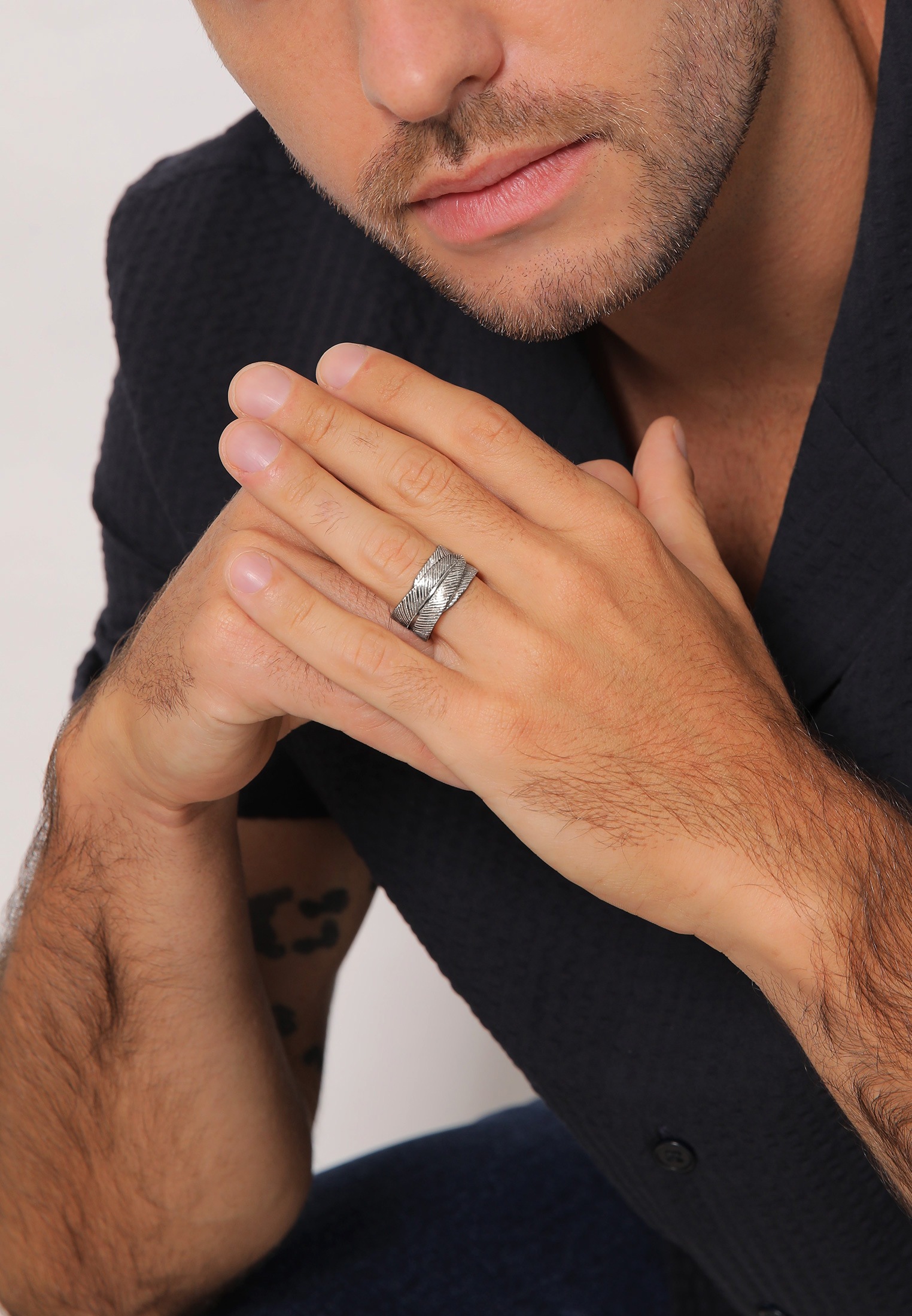 Kuzzoi Silberring »Ring Herren Feder Vintage Trend Massiv 925 Silber«