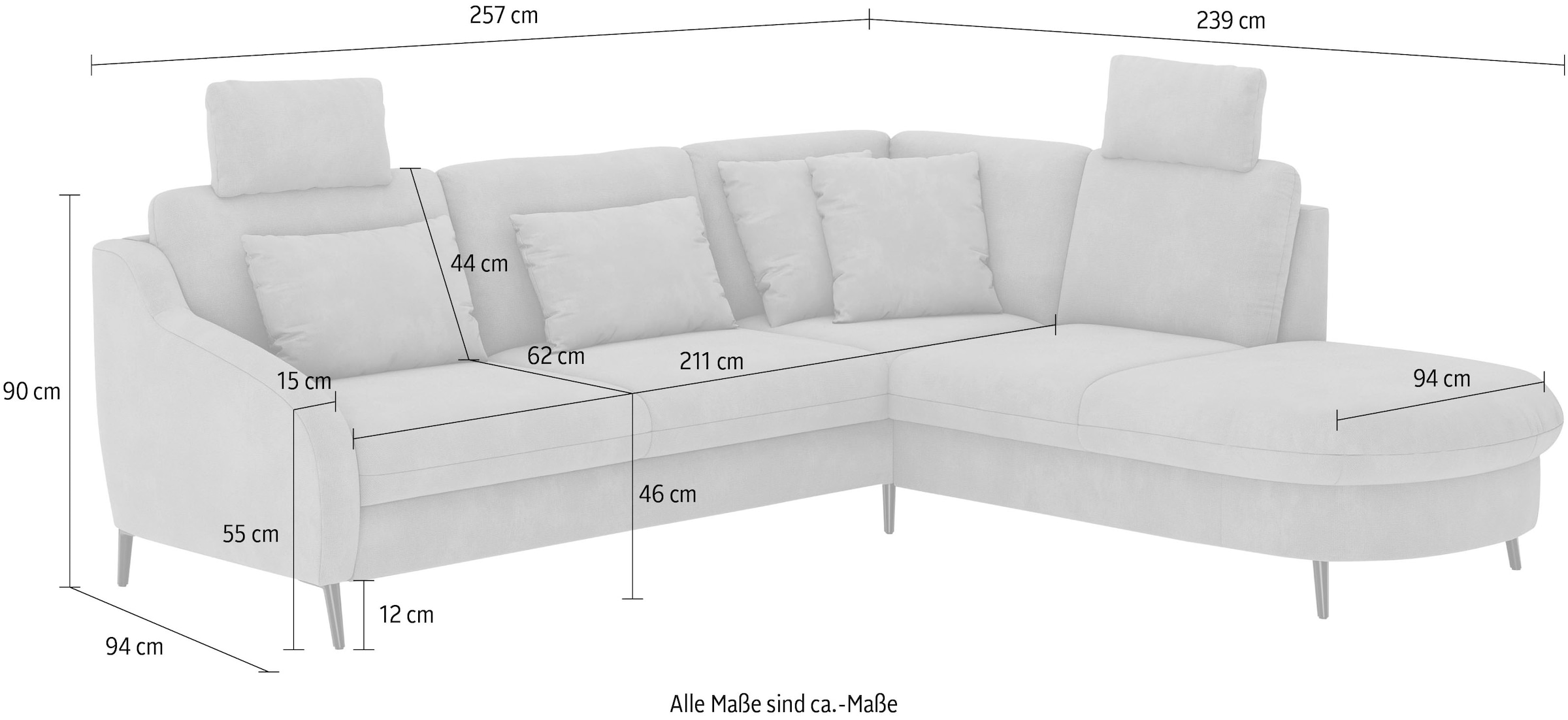 sit&more Ecksofa »Soul L-Form« wahlweise mit Bettfunktion und Bettkasten oder Schubkasten