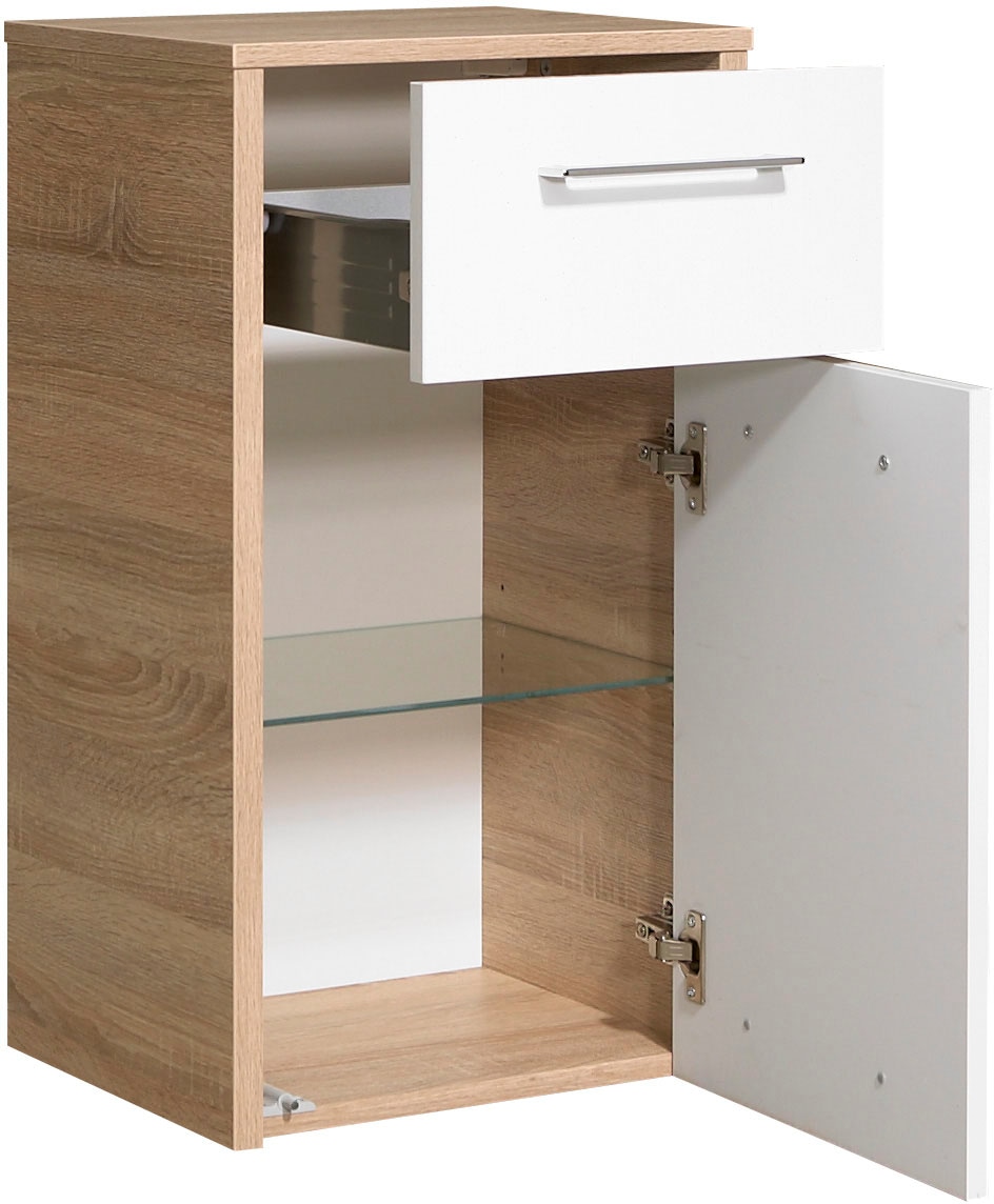 Saphir Unterschrank »Quickset 382 Badschrank, 1 Tür, 1 Schublade, Weiß Hochglanz«, Badezimmermöbel 40 cm breit, inkl. Türdämpfer, Griffe Chrom Glanz