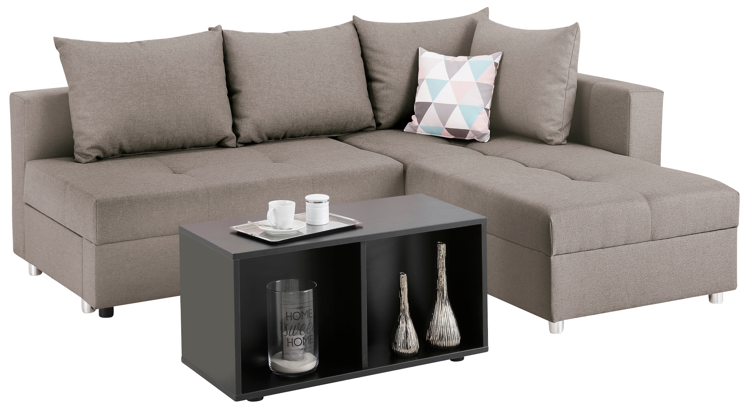 Home affaire Ecksofa »Italia L-Form, B: 217 cm, Schlaffunktion, Bettkasten« Federkern, frei stellbar, mit Zierkissen, Gästebettfunktion
