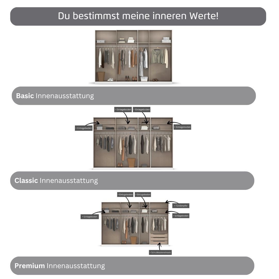 rauch Kleiderschrank »Drehtürenschrank Schrank Garderobe Wäscheschrank Schlafzimmer AVOLA«, (in 3 verschiedenen Ausstattungen BASIC/CLASSIC/PREMIUM), mit hochwertigen Stangengriffen in Schwarz aus Metall MADE IN GERMANY