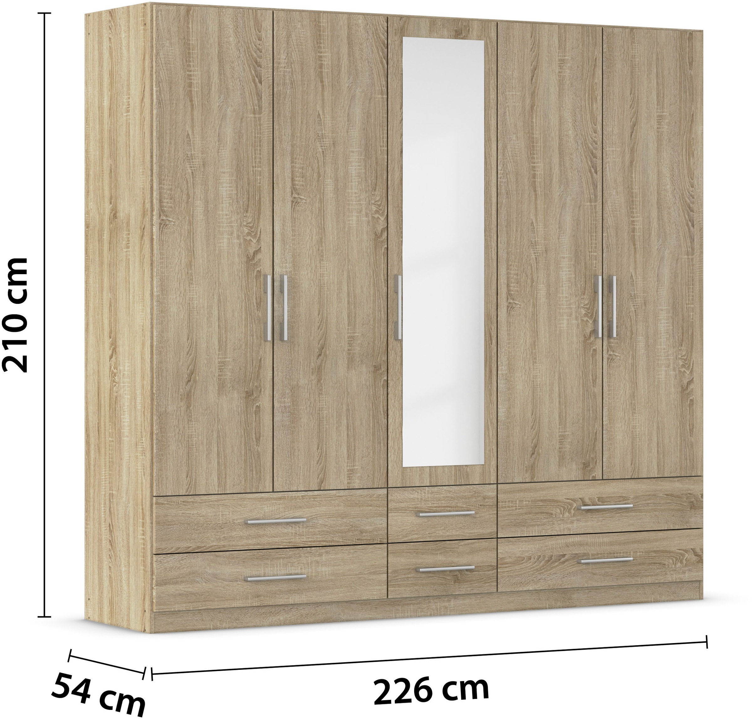 rauch Kleiderschrank »Schrank Garderobe Wäscheschrank HERSBRUCK in 2 Breiten« Breiten: 226 oder 271 cm, Höhe 210 cm,  mit 6 großzügigen Schubladen sowie Spiegeltüren MADE IN GERMANY