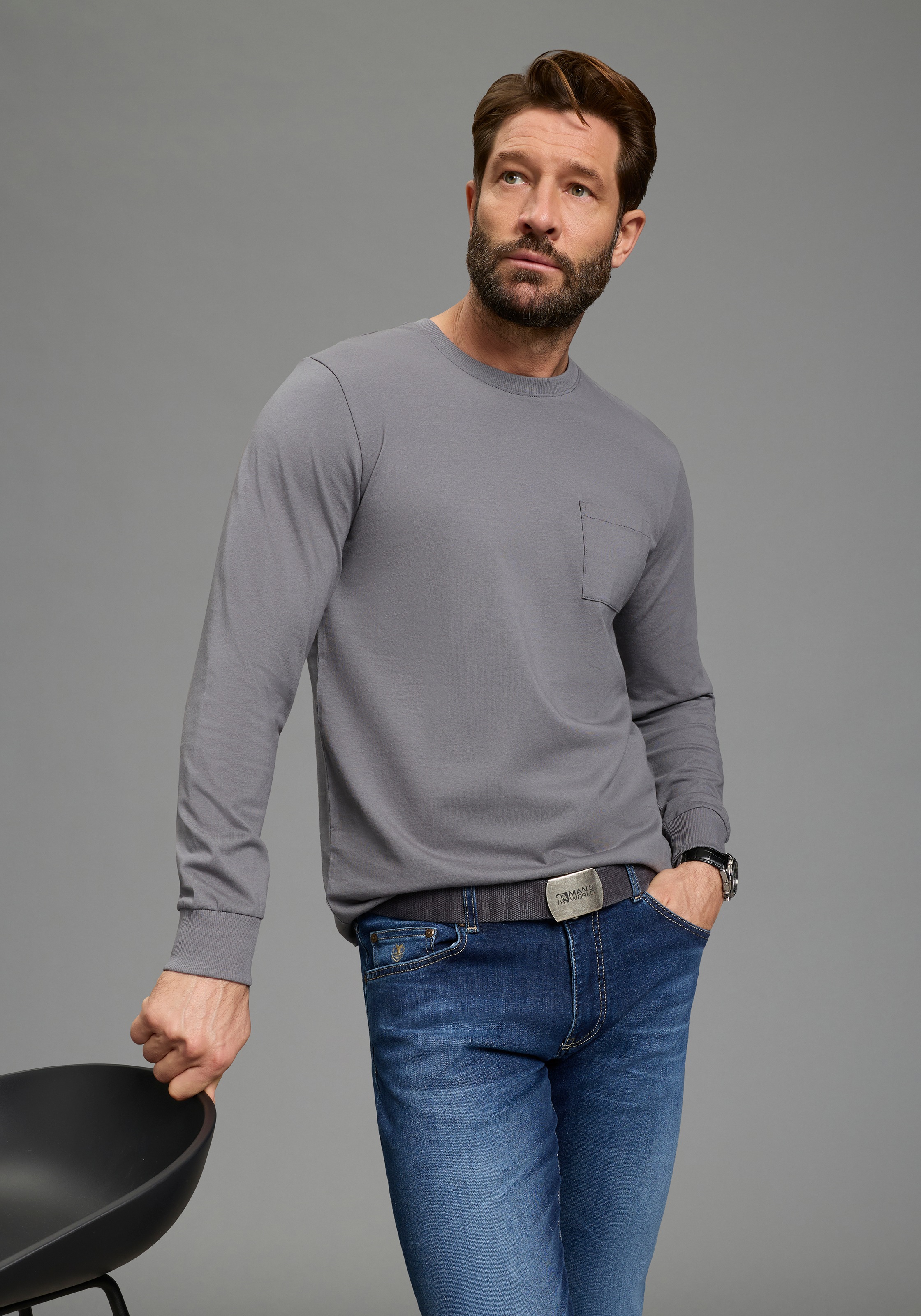 Man's World Langarmshirt »Neue Kollektion!« casual Stil, Langarmshirt, schmale Passform, unifarben