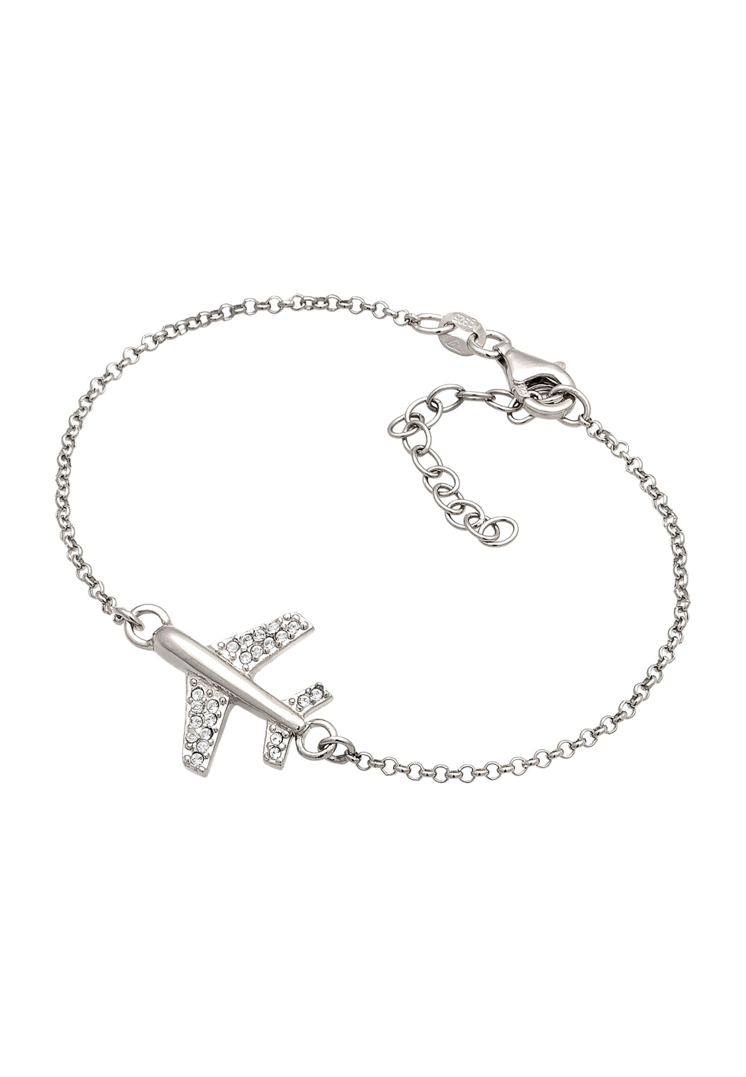 Elli Armkette »Armband Flugzeug Weiß 925 Sterling Silber, mit Kristallen von Swarovski®«