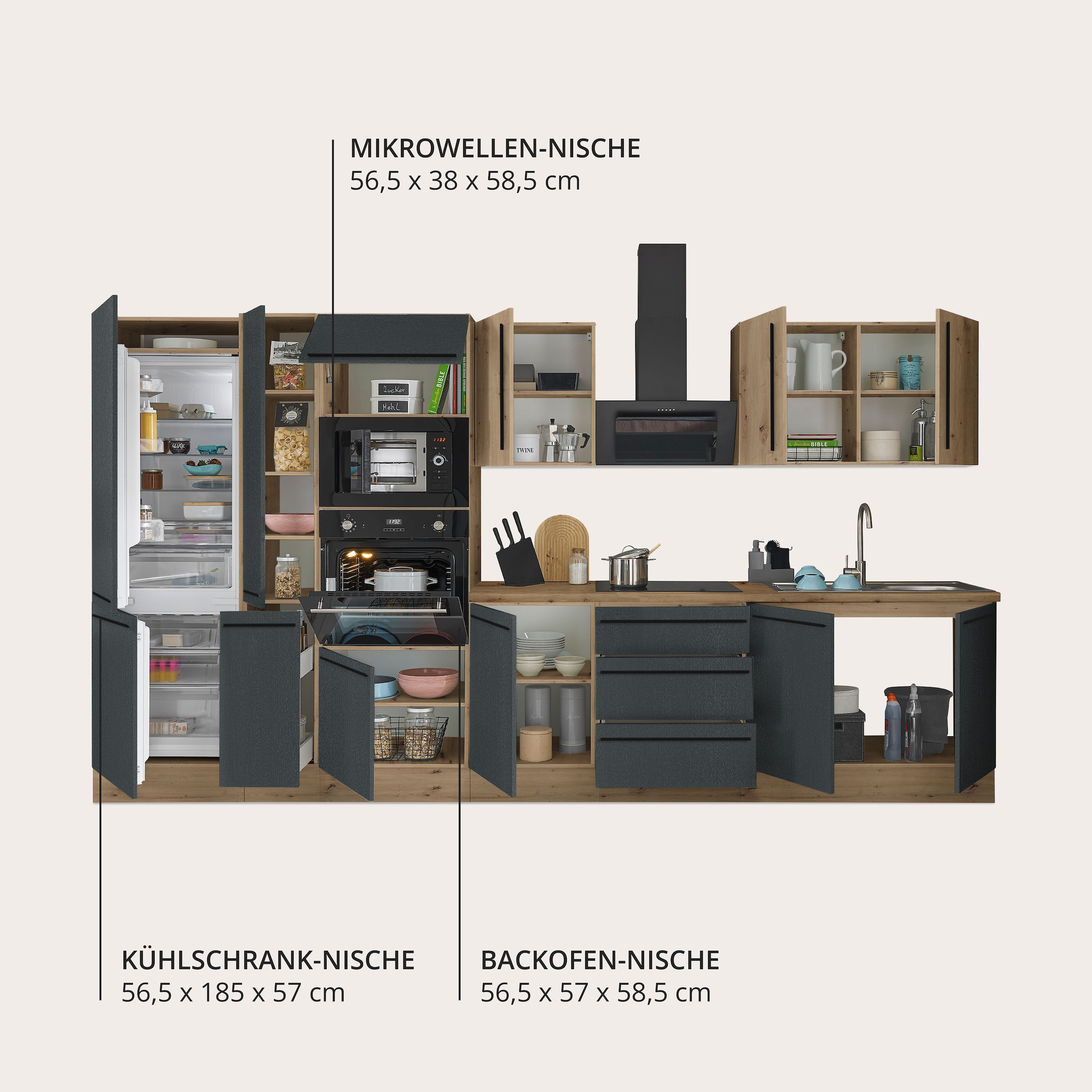 KOCHSTATION Küchenzeile »Florida« Breite 360 cm, wahlweise mit E-Geräten,Softclose für Türen/Schubkästen