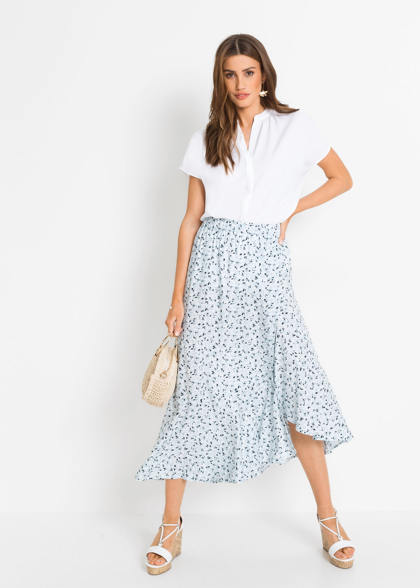 bonprix Kurzarmbluse Oversize Passform, mit V-Ausschnitt, mit Umlegekragen