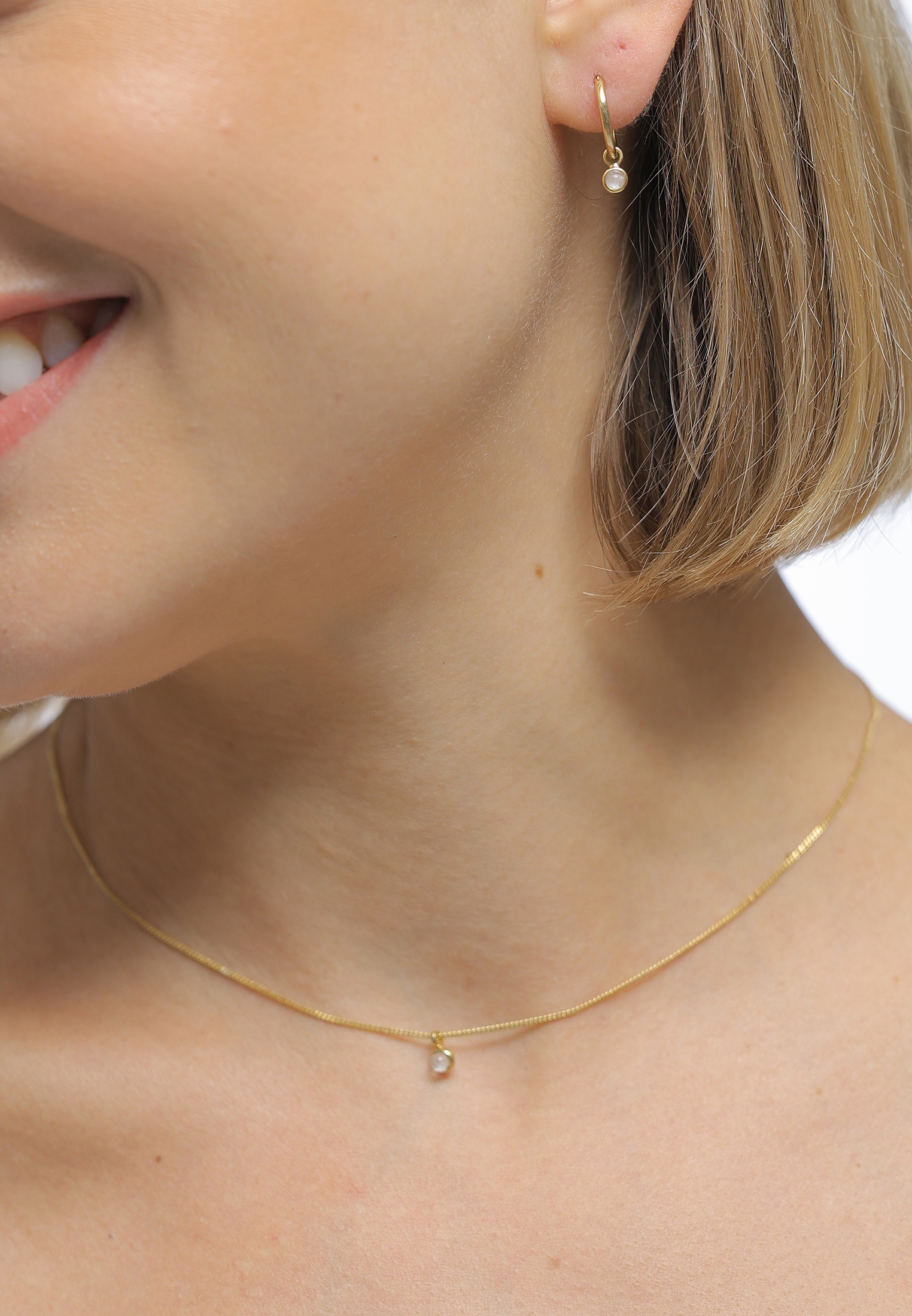 Elli Premium Ohrring und Ketten Set »Schmuckset Kette Creolen Mondstein Stein 925 Silber«
