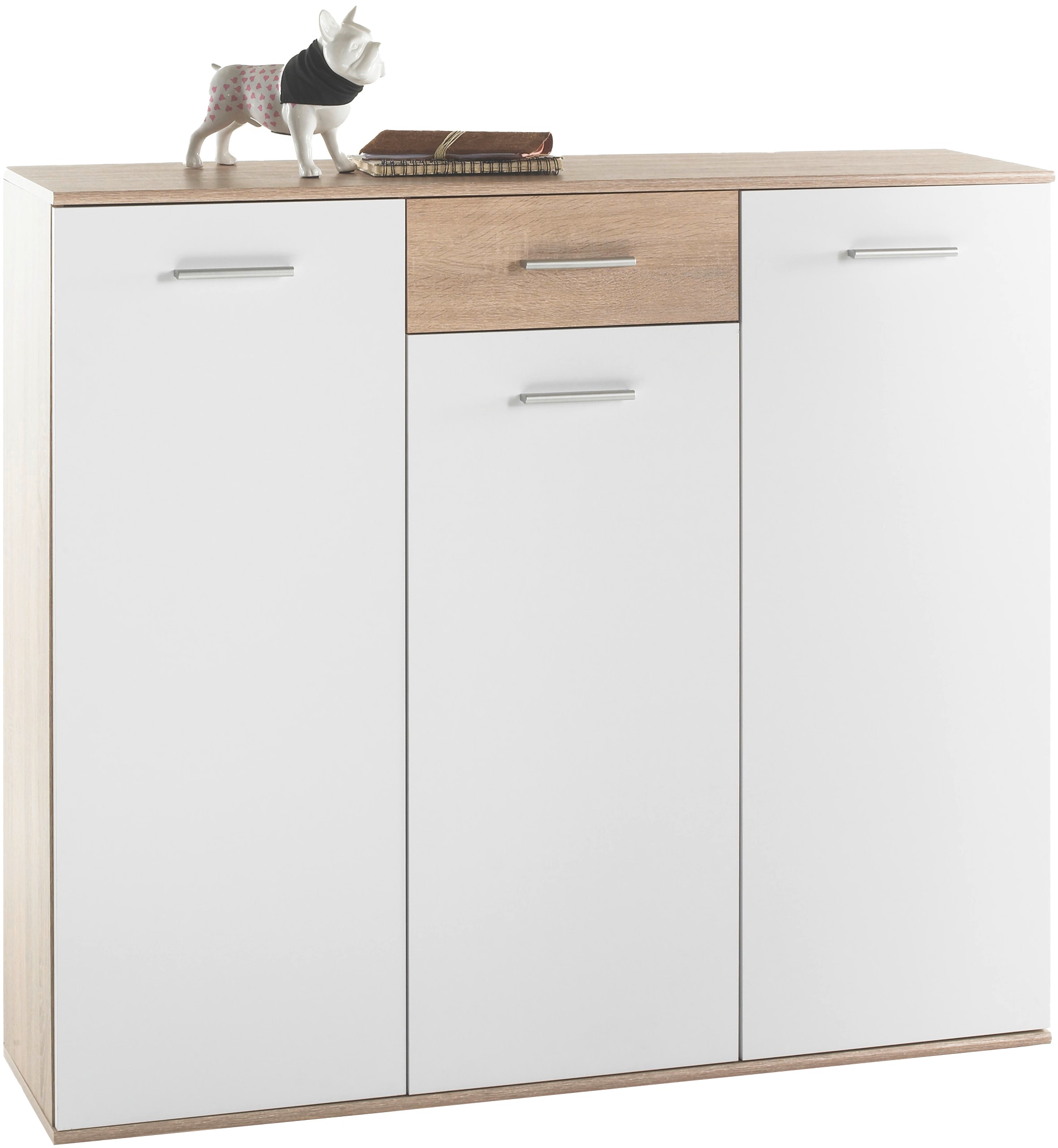 HBZ Schuhschrank »Manolo weiß matt, BxHxT 135x118x35 cm«, (1 St.), Schuhkommode mit 3 Türen, 1 Schubkasten, 11 Einlegeböden