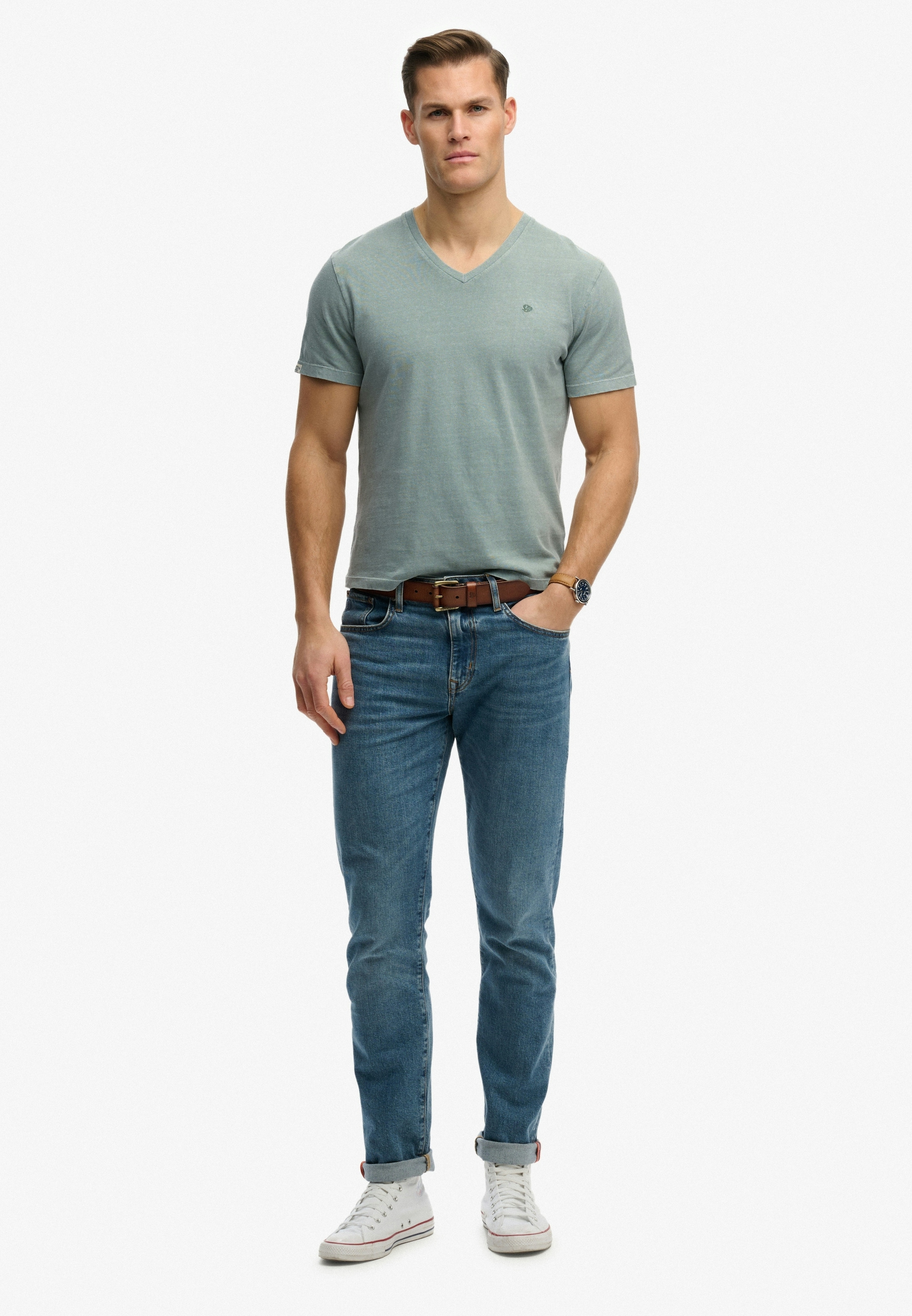 Superdry Rundhalsshirt »CLASSIC COTTON LINEN VEE« aus tollem Baumwoll-Leinen-Mischgewebe