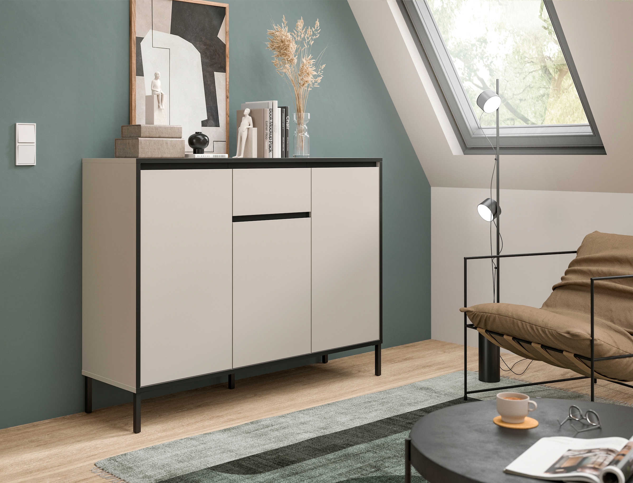 INOSIGN Sideboard »NORT, Höhe: 101cm, mit Metall Stabfuß, 3 Türen, 1 Schubkasten« Anrichte, Kommode, Schrank, Board, Higboard