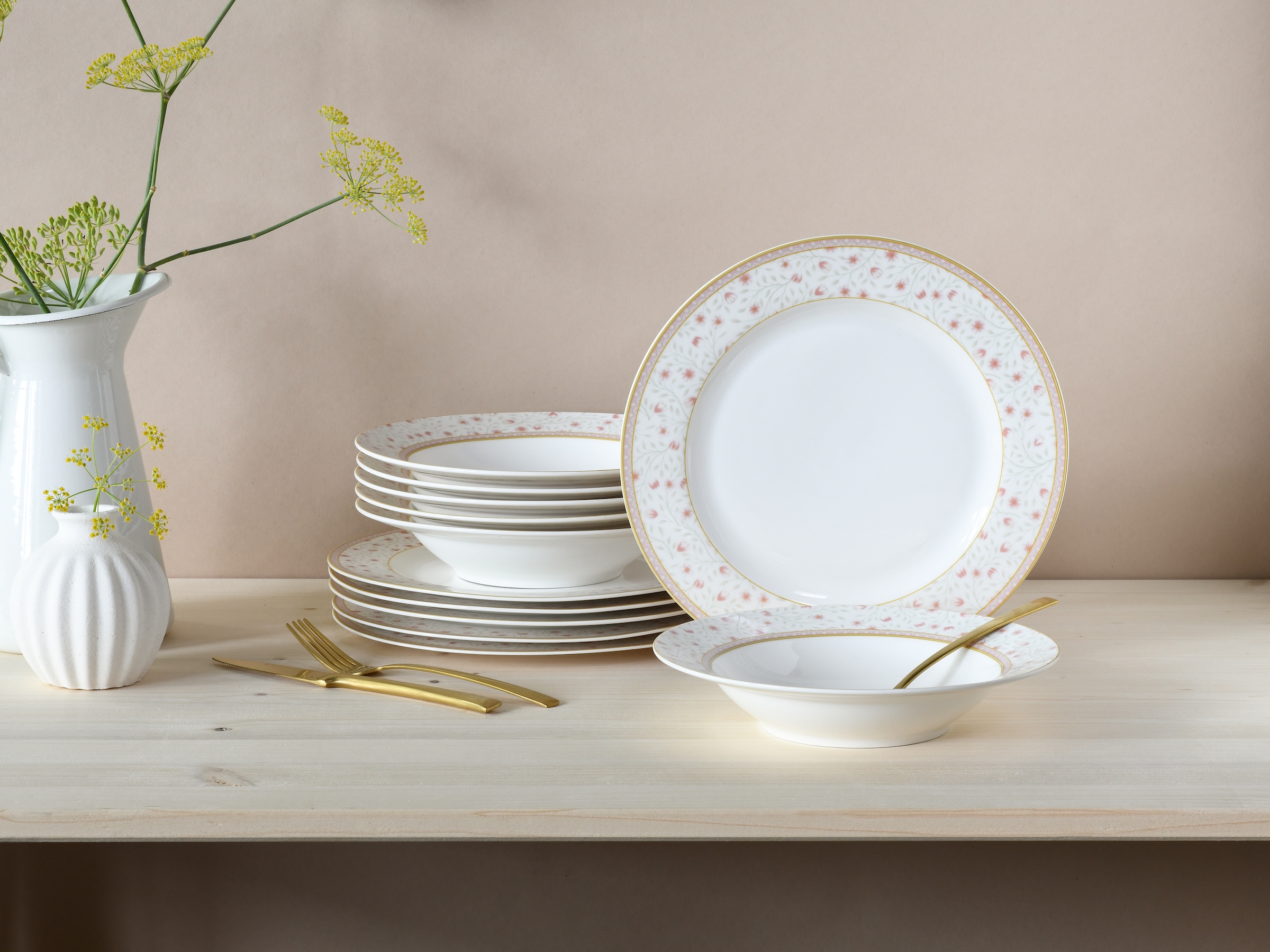 CreaTable Tafelservice »Emilja, Tafel-Service 12-tlg« Teller Set, Blumendekor