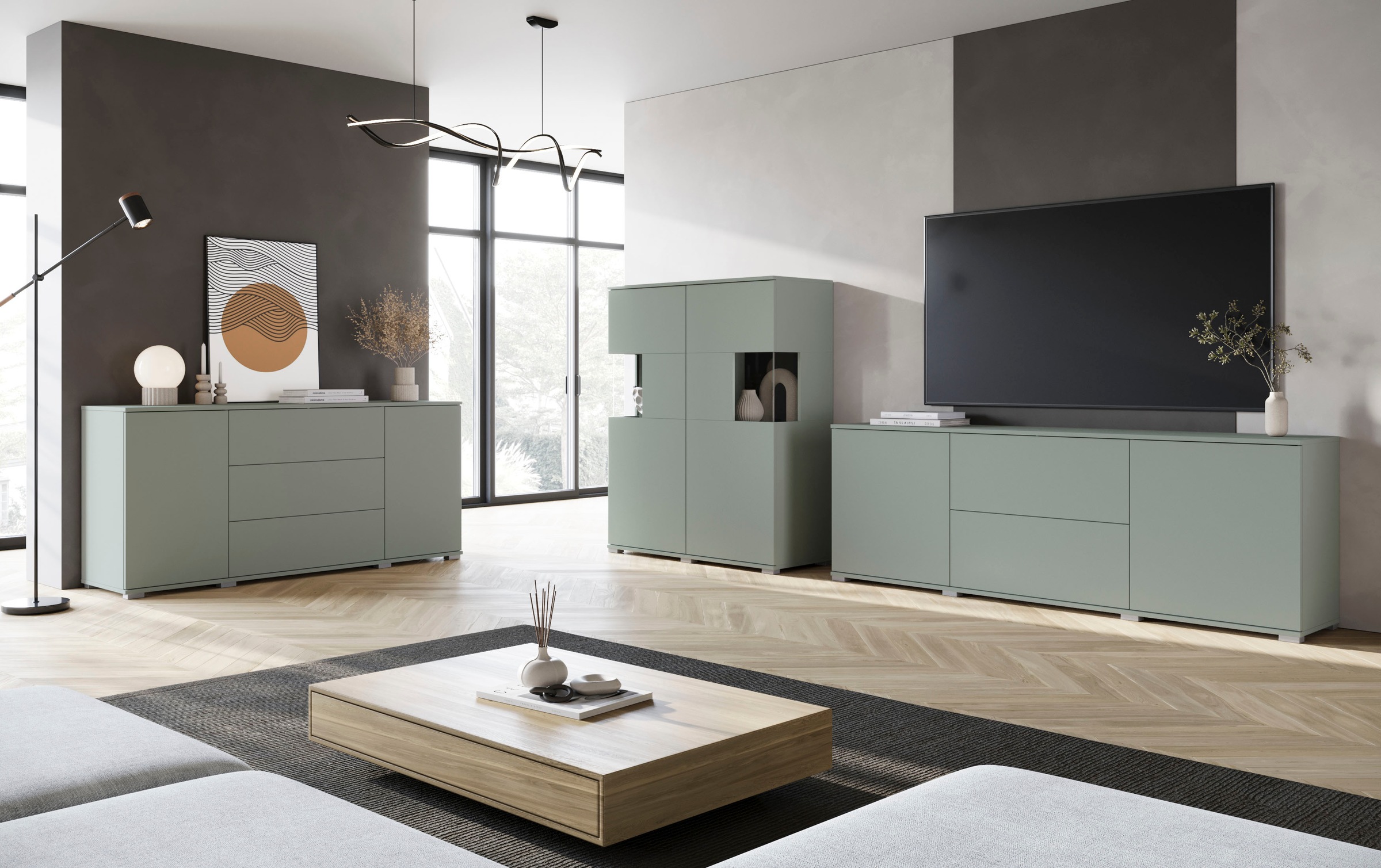 INOSIGN Highboard »Kenia«, (1 St.), Modernes Highboard mit Glastüren, Breite 100 cm