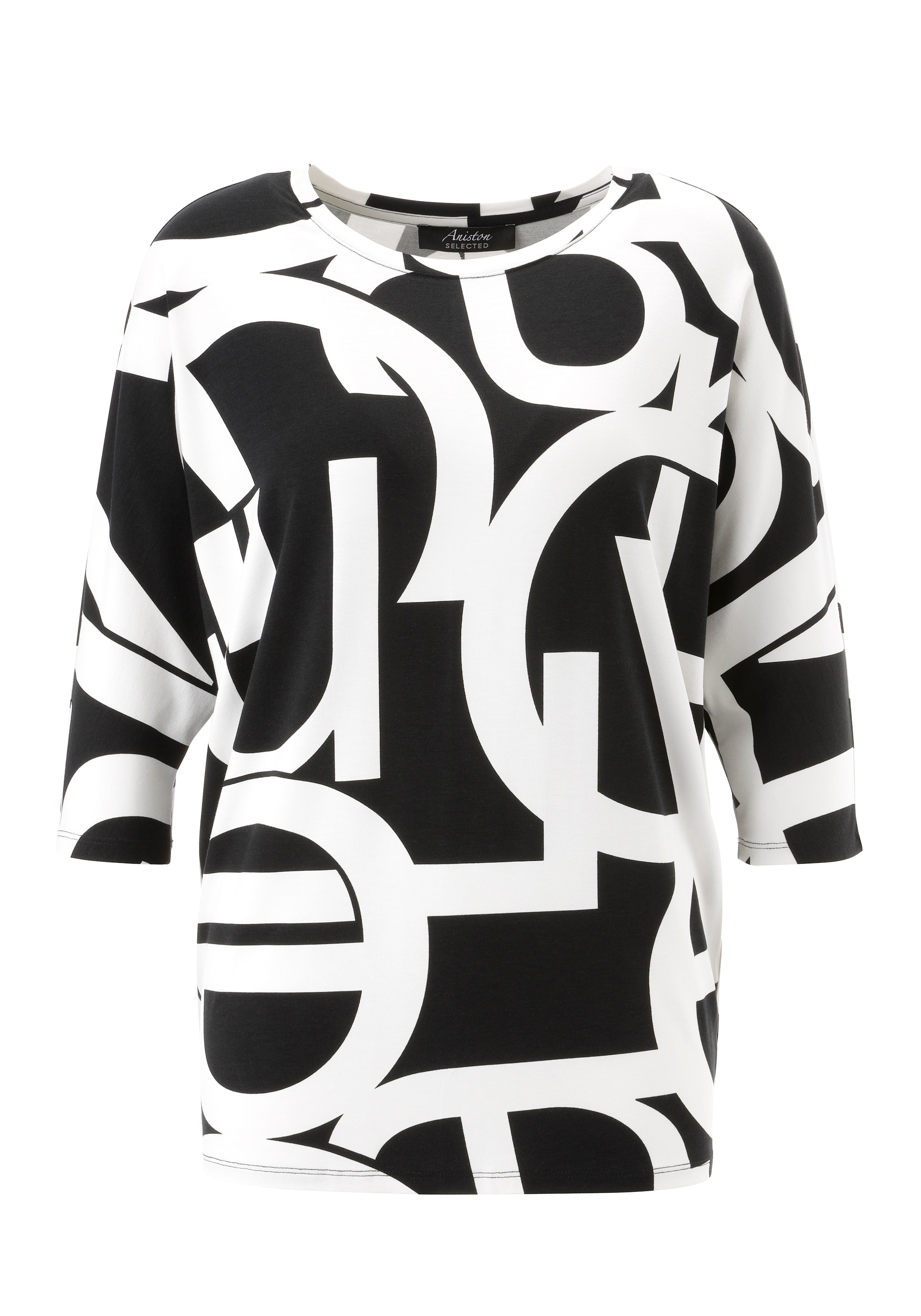 Aniston SELECTED 3/4-Arm-Shirt mit Grafikdruck und großflächigem Buchstabenmuster - NEUE KOLLEKTION