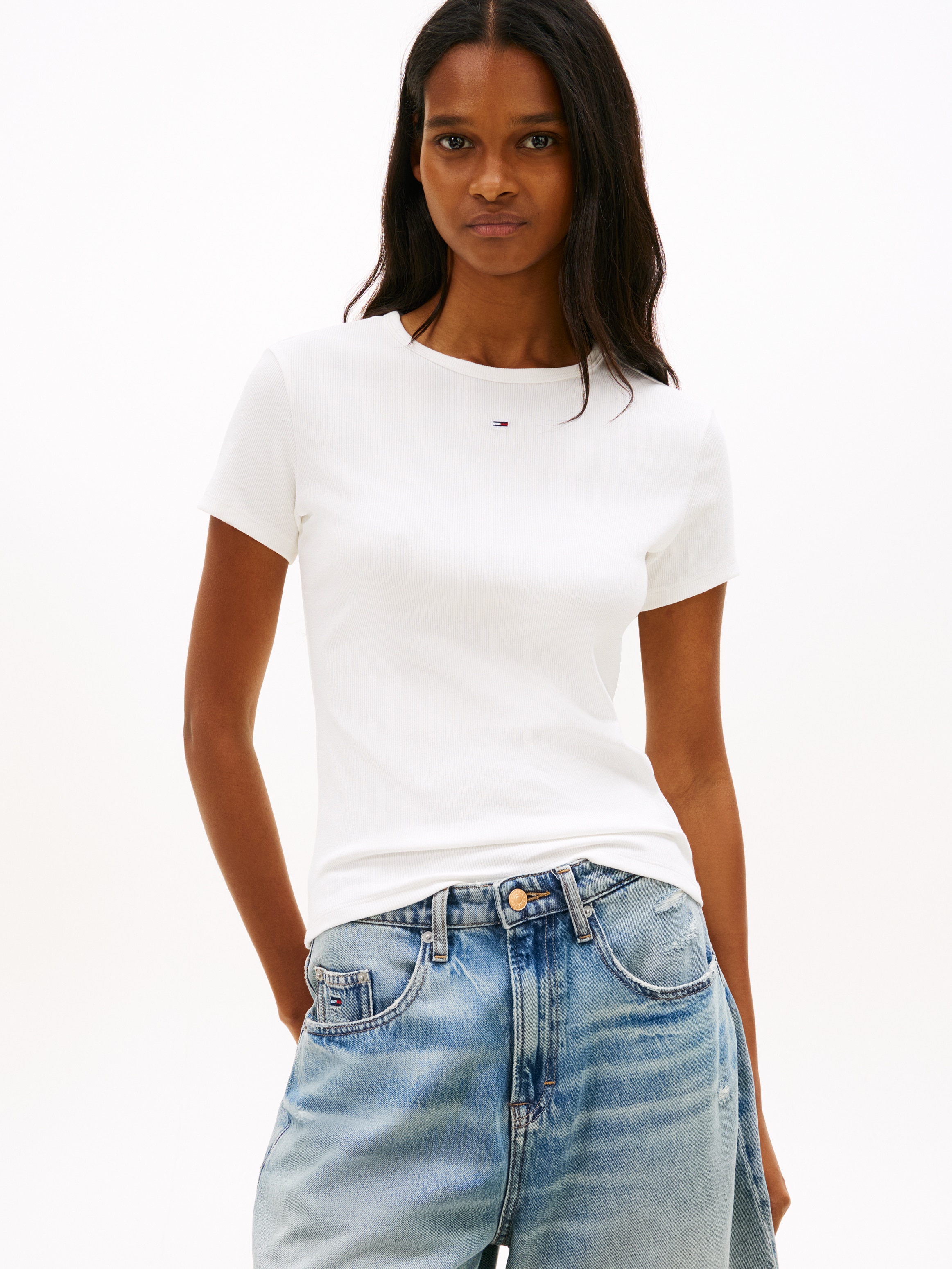 Tommy Jeans Kurzarmshirt »TJW 2PACK SLIM ESSENTIAL RIB SS« Packung, 2er-Pack, 2 Stk. mit gerippter Struktur, Rundhals