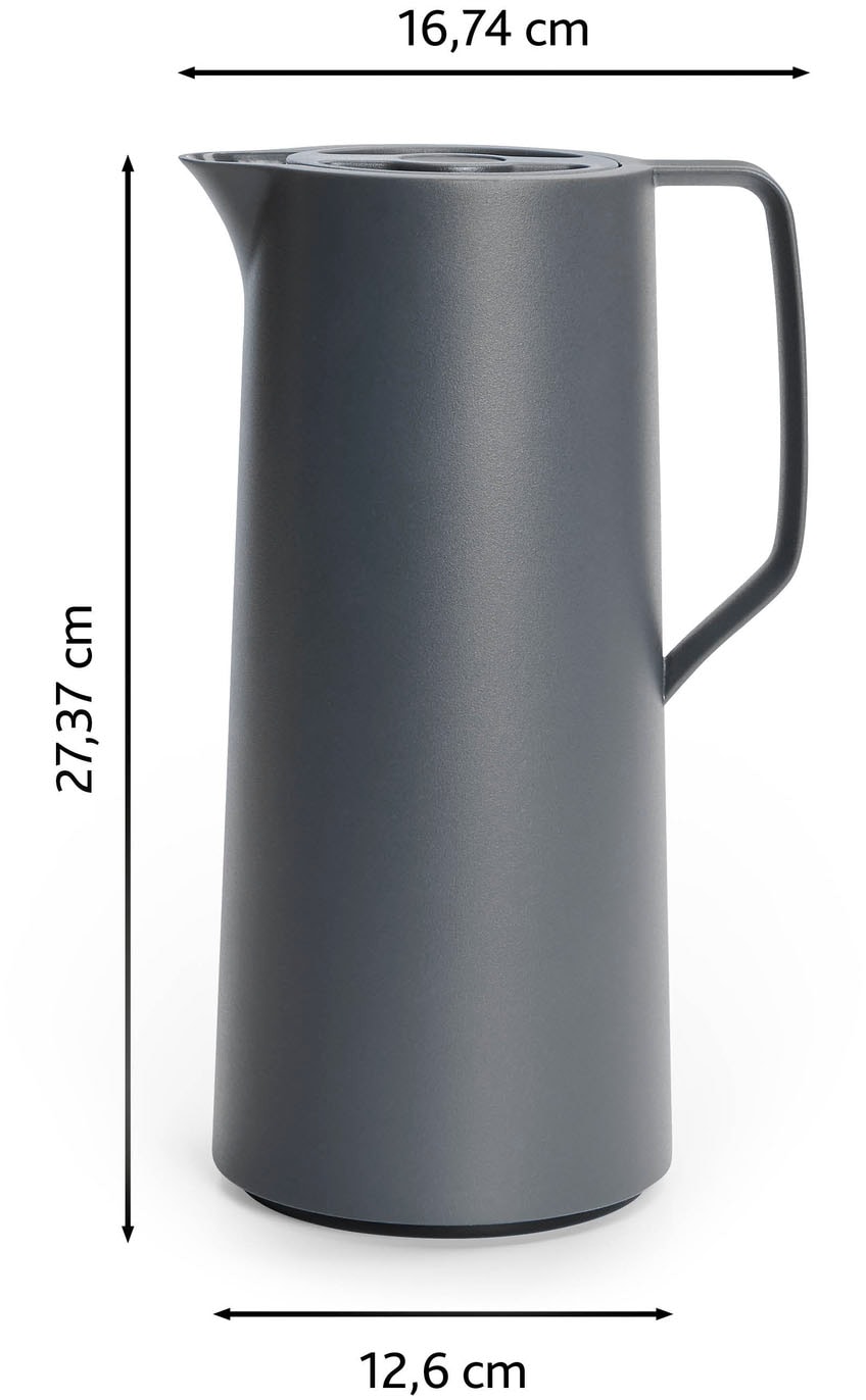 Emsa Isolierkanne »Motiva in modernem Design, 100% auslaufsicher, Made in Germany«, 1 l, (doppelwandiger Glasisolierkolben, bis zu 12h warm/24h kalt), Quick-Press-Deckel, Einhandbedienung, ergonomischer Schraubdeckel