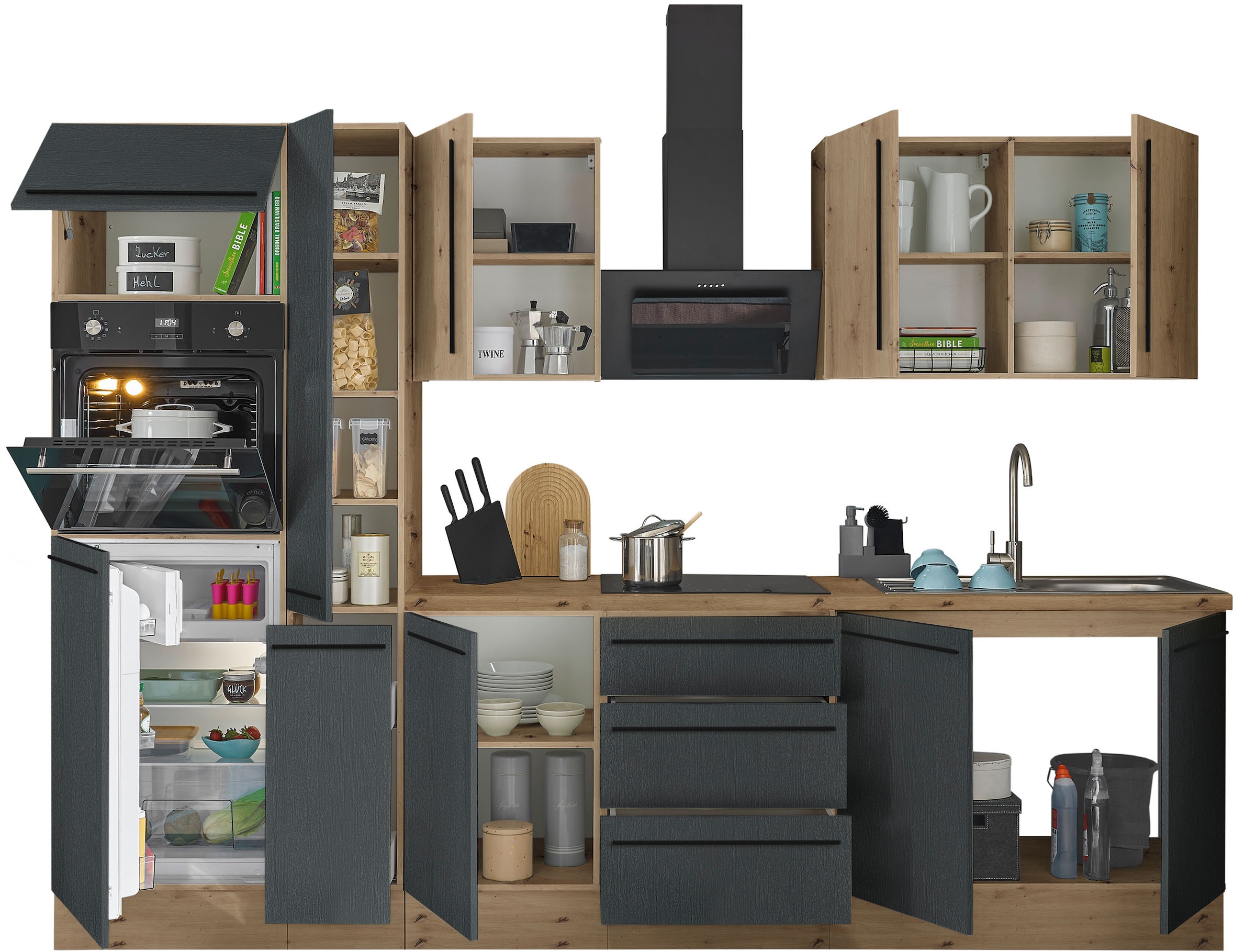 KOCHSTATION Küchenzeile »Florida« Breite 300 cm, wahlweise mit E-Geräten,Softclose für Türen/Schubkästen