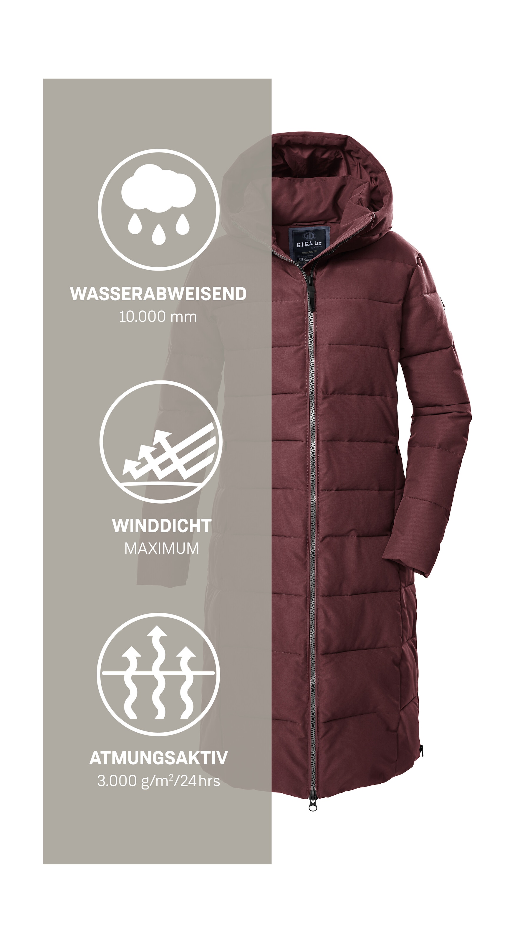 G.I.G.A. DX by killtec Steppmantel »GW 88 WMN QLTD CT«, Wasserabweisender, winddichter Mantel mit Daunenoptik und Kapuze