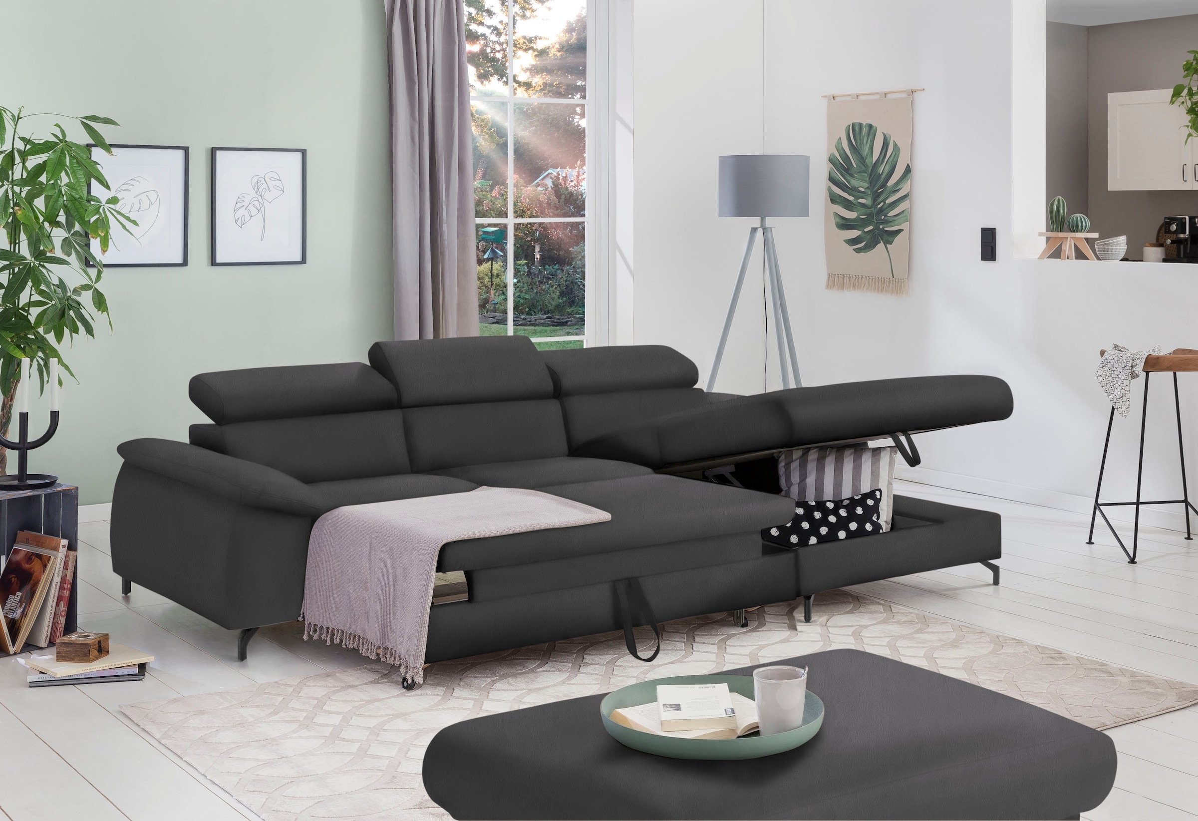 COTTA Polstergarnitur »Komaris L-Form«, (Set), Set bestehend aus: Ecksofa mit Kopfteilverstellung & Hocker