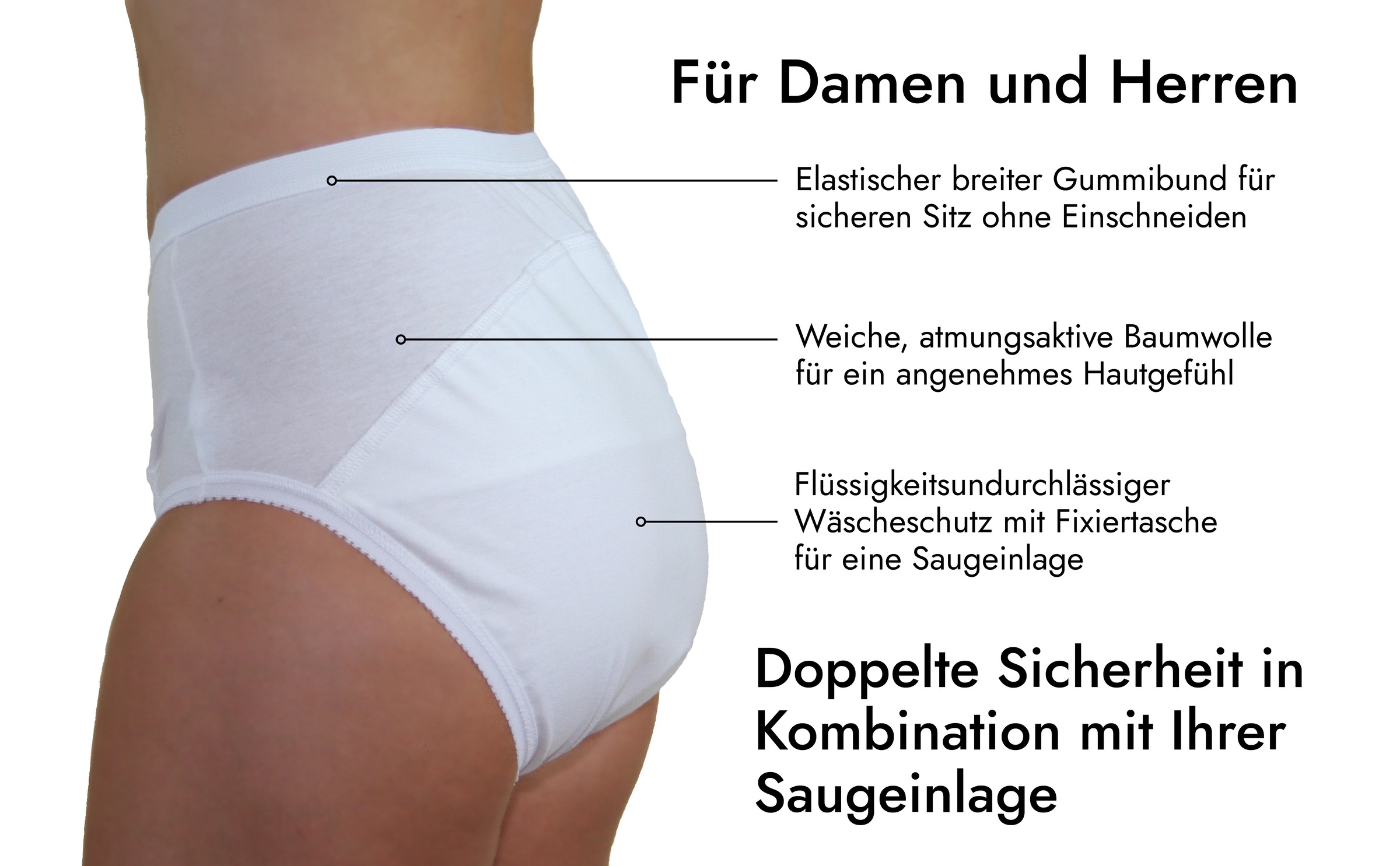 Hydas Inkontinenzslip »aus Baumwolle für Damen und Herren, mit langem Zwickel und Nässeschutz« Fixier Tasche für Saugeinlagen, 95 Grad waschbar, Trockner geeignet