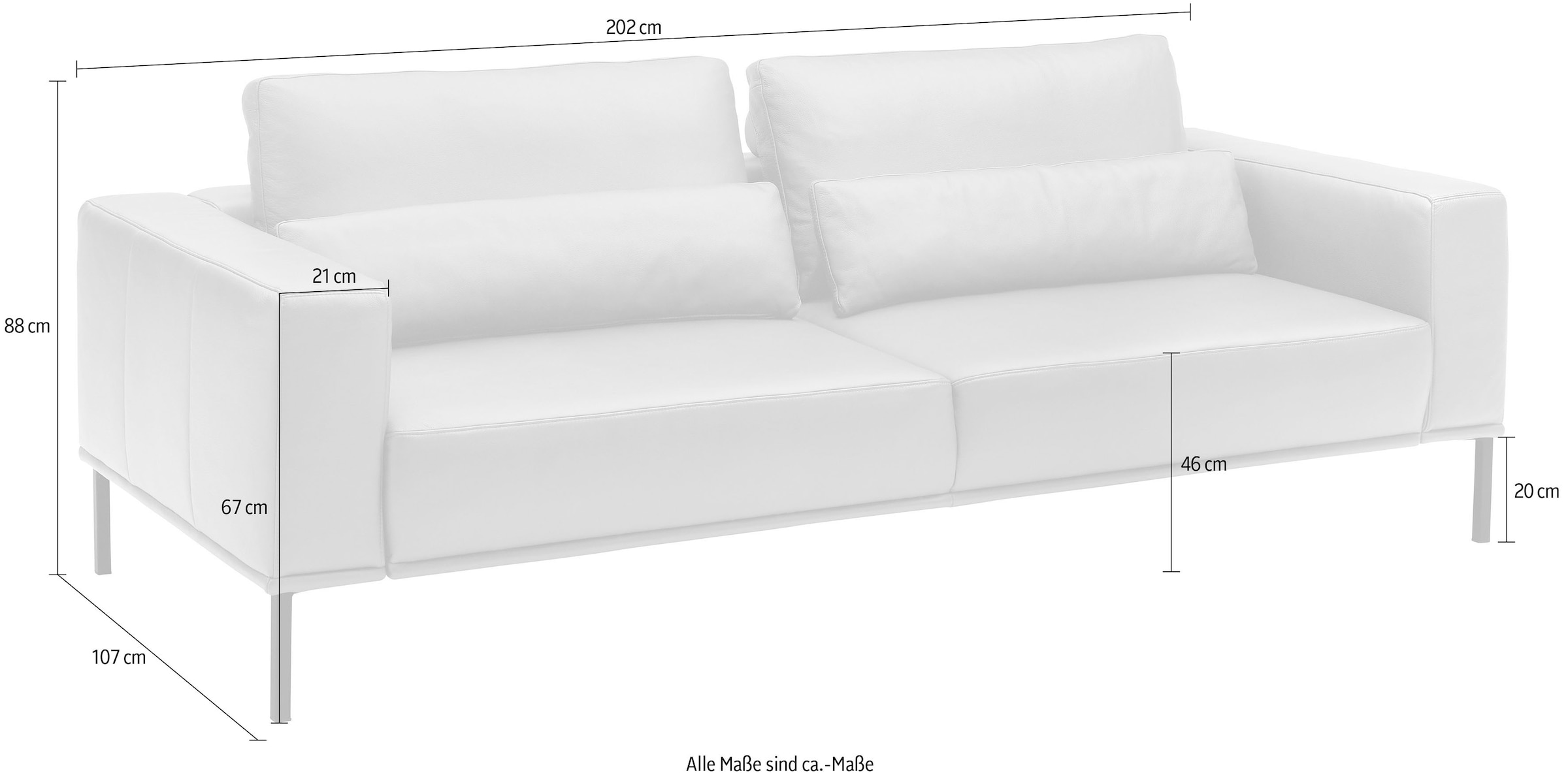 Musterring 2,5-Sitzer »JustB!PM100, 202 cm breit, aus hochwertigem Leder« wahlweise mit Nierenkissen und mot. Sitzauszug, Metallfuß in schwarz