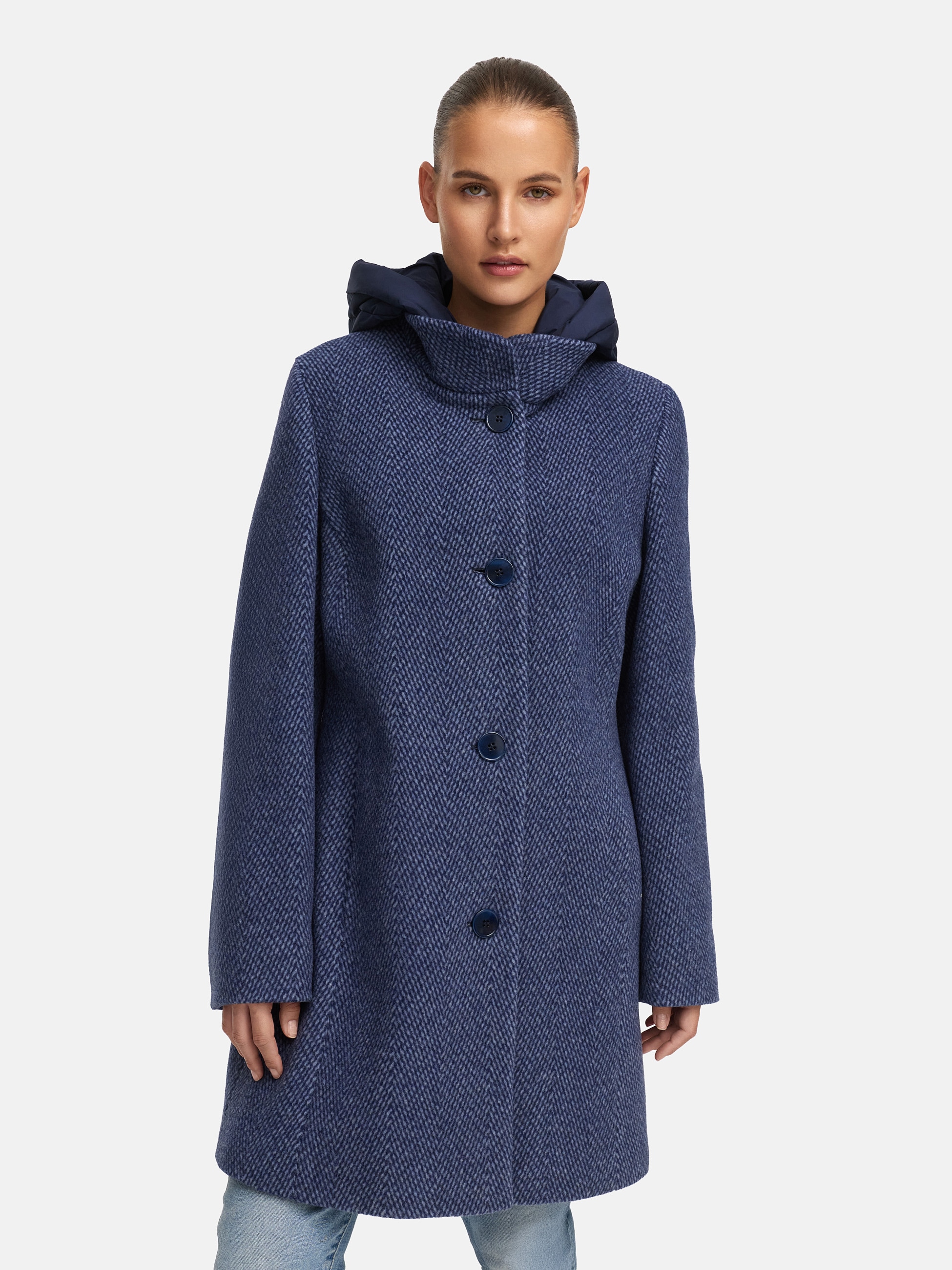 MANISA Wolljacke, mit Kapuze, mit Stehkragen und Kapuze, in Tweed-Optik