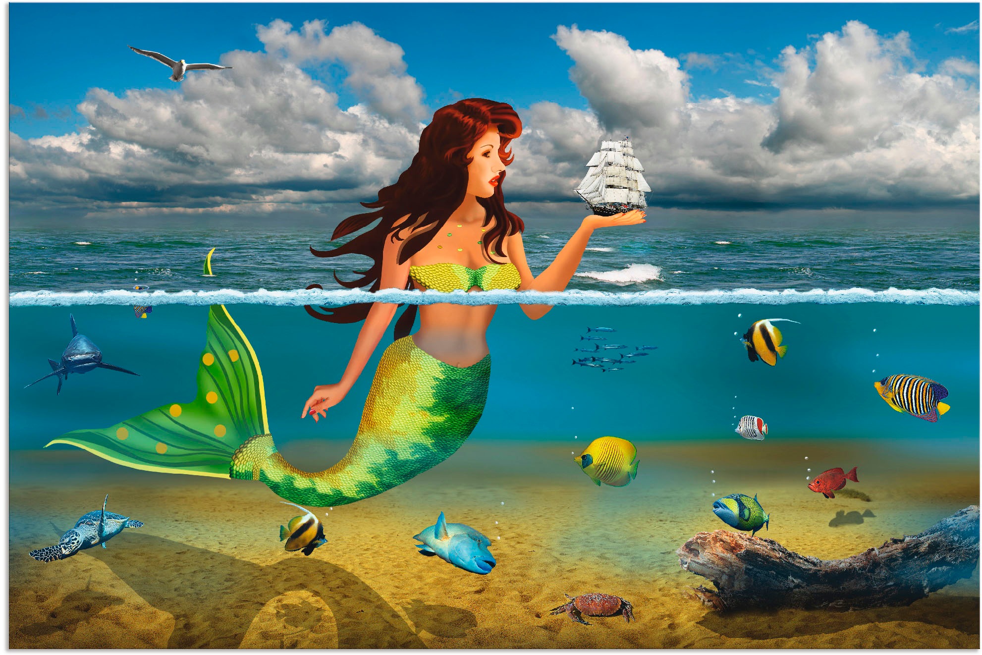 Artland Wandbild »Die Meerjungfrau«, Geschichten & Märchen, (1 St.), in vielen Größen & Produktarten - Alubild / Outdoorbild für den Außenbereich, Leinwandbild, Poster, Wandaufkleber / Wandtattoo auch für Badezimmer geeignet