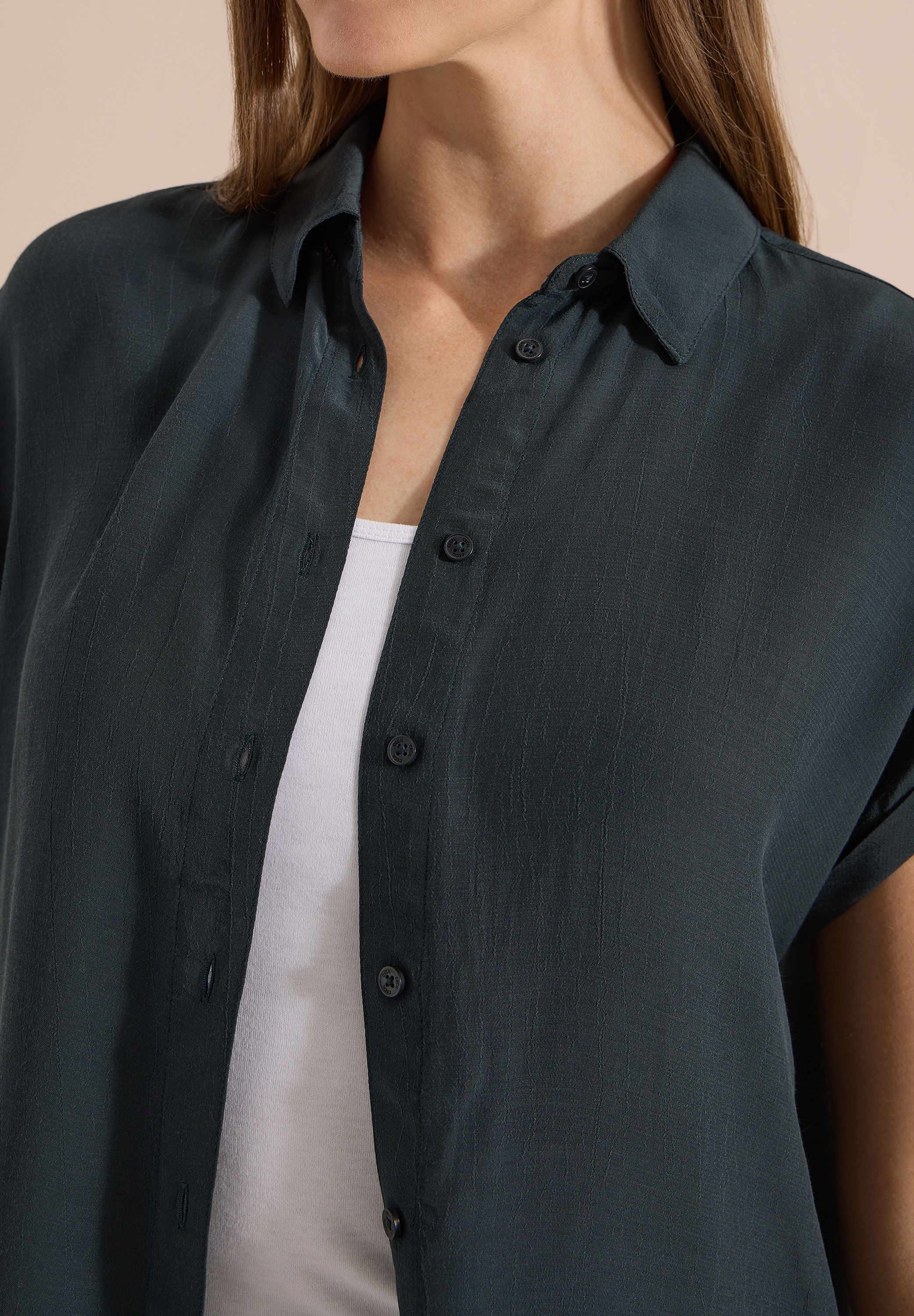 Cecil Hemdbluse Sommerbluse, Kurzarm, weich fließende Viskose