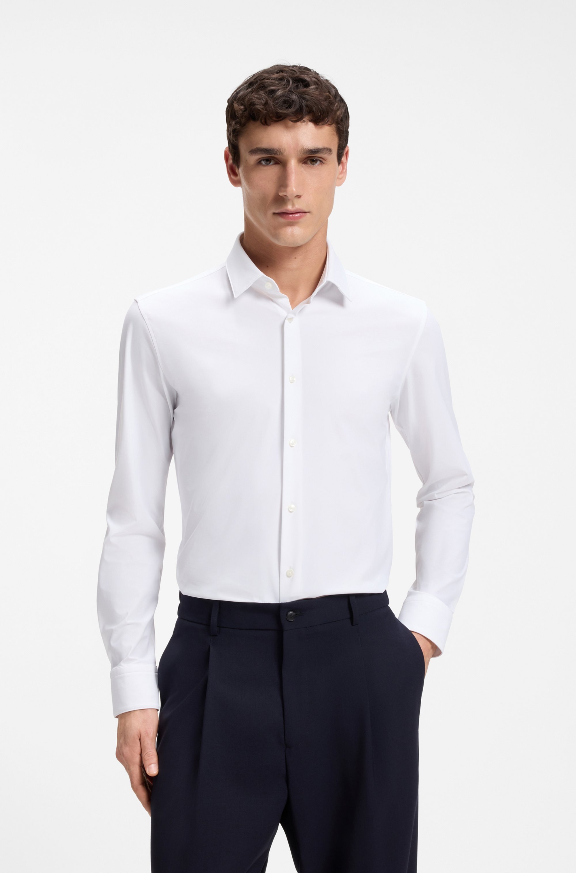 BOSS Langarmhemd »HANK« Kentkragen, Performance-Stretch-Jersey