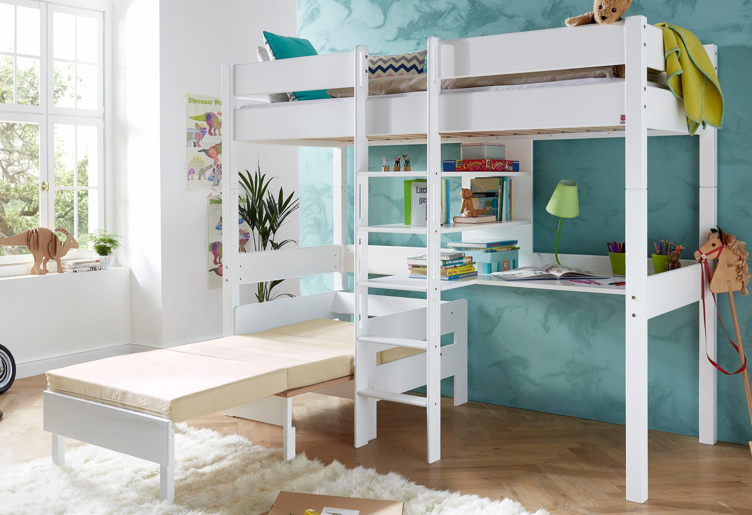 Relita Hochbett »Relita«, Inkl. Rolllattenrost, Schreibtisch, Regal, umbaufähig zum Einzelbett