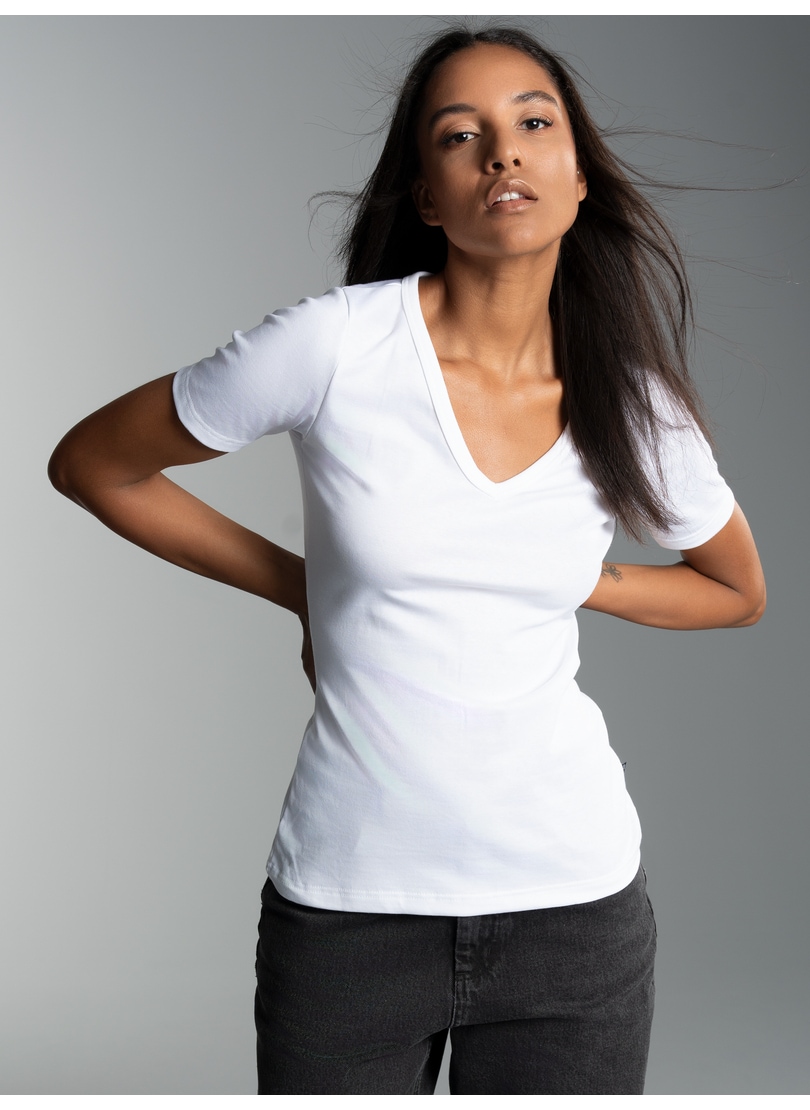 Trigema T-Shirt »TRIGEMA V-Shirt aus Baumwolle/Elastan«, (1 tlg.)